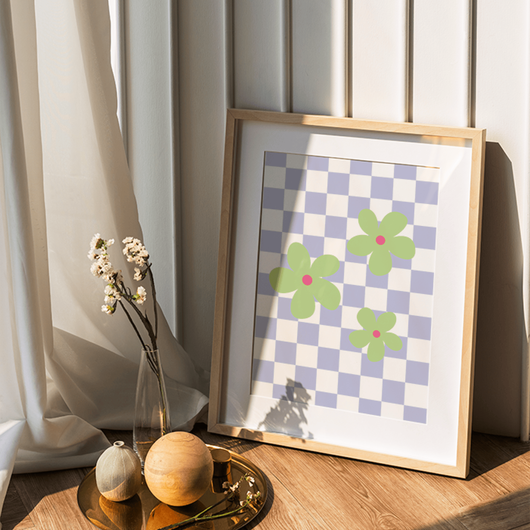 Polka Art Wall Decal Checkered Florals