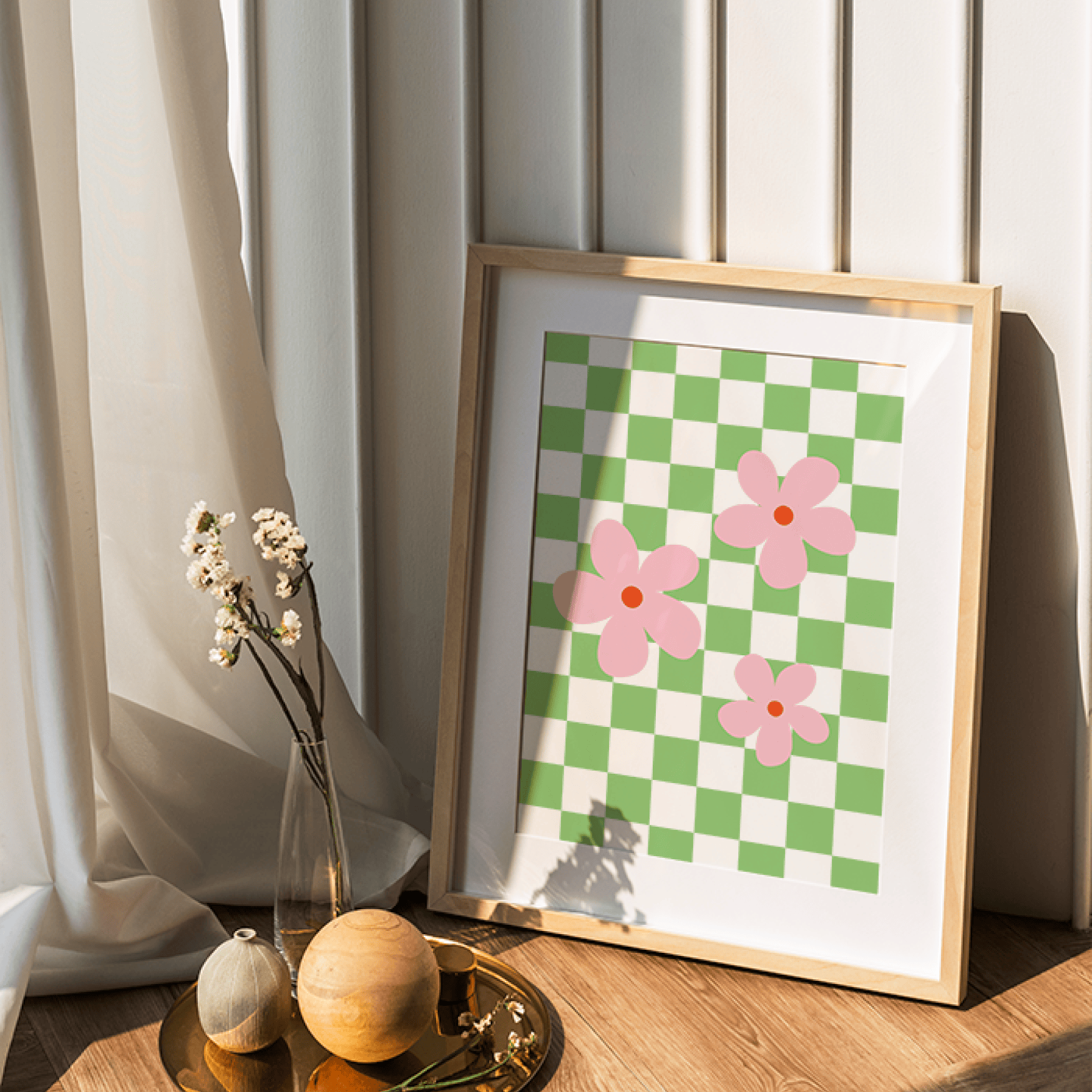 Polka Art Wall Decal Checkered Florals