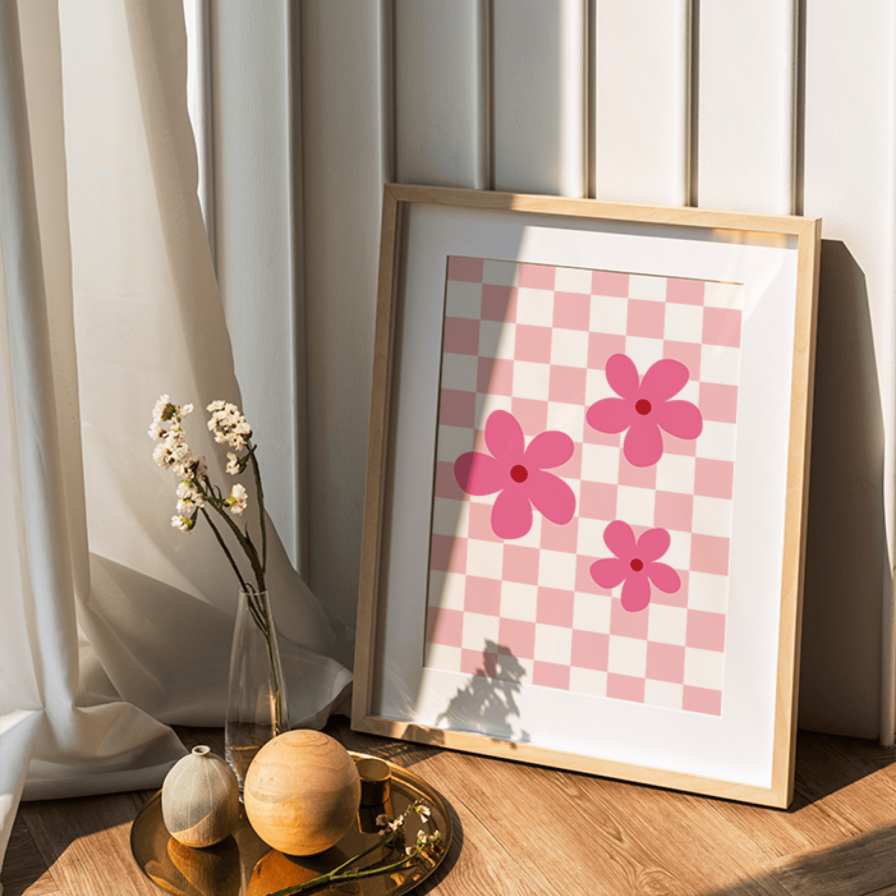 Polka Art Wall Decal Checkered Florals