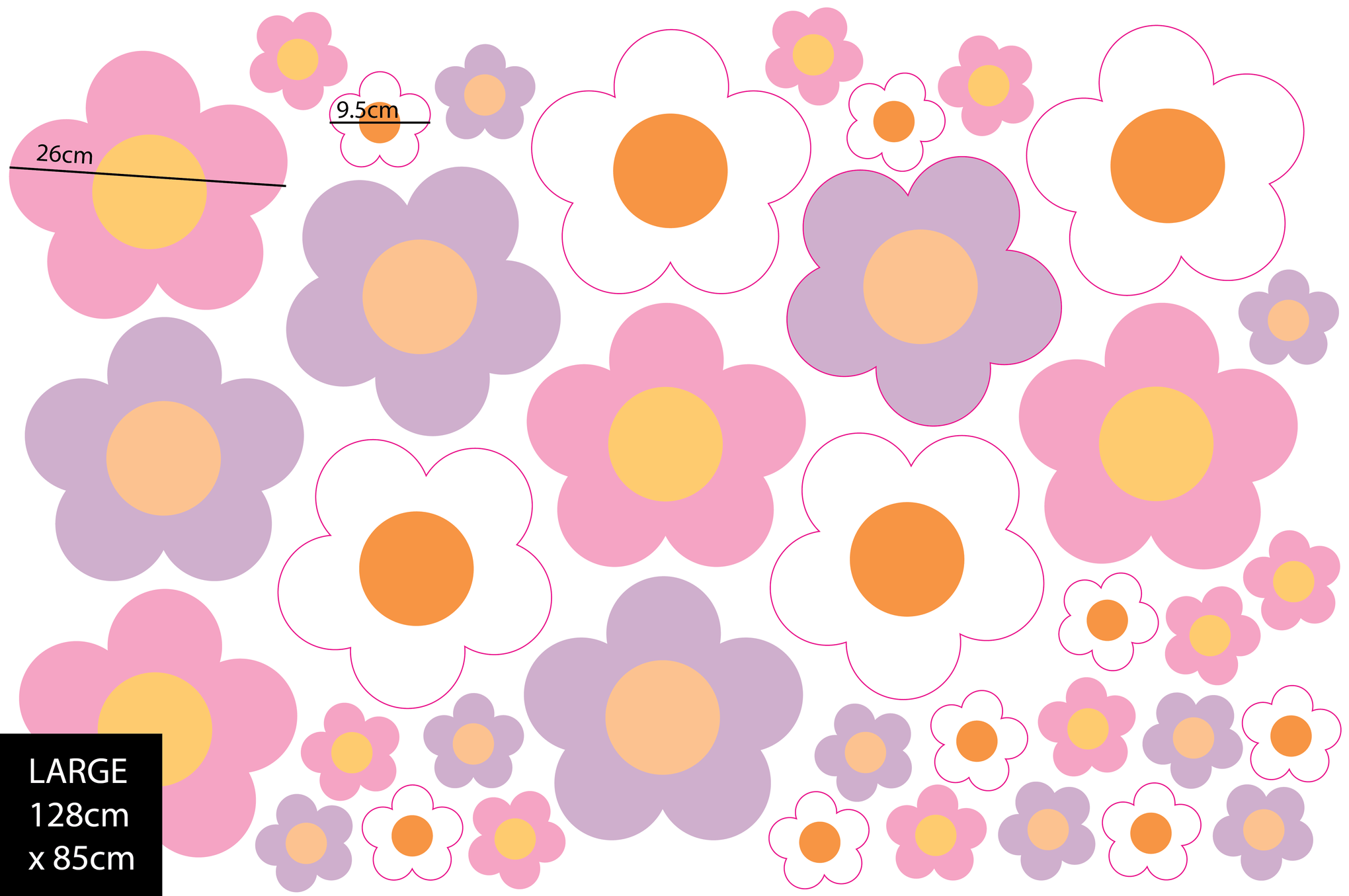 Polka Art Wall Decal Large (128cm x 85cm) Retro Daisies