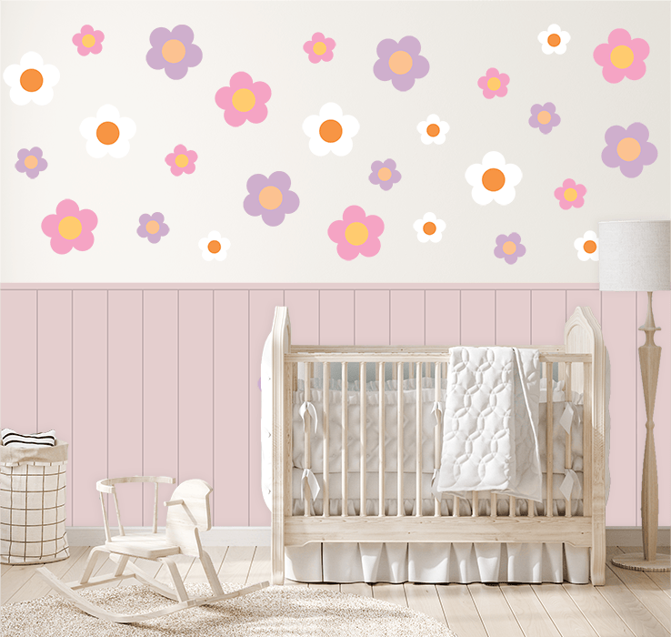 Polka Art Wall Decal Large (128cm x 85cm) Retro Daisies