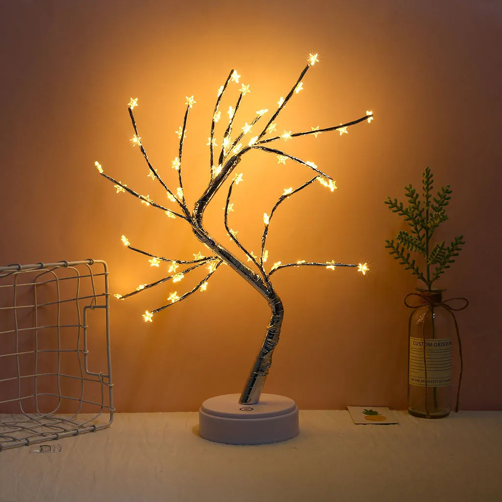 Anyhouz Table Lamp White Warm 60 LED Bonsai Tree Desk Light USB Rechargeable For Living Room