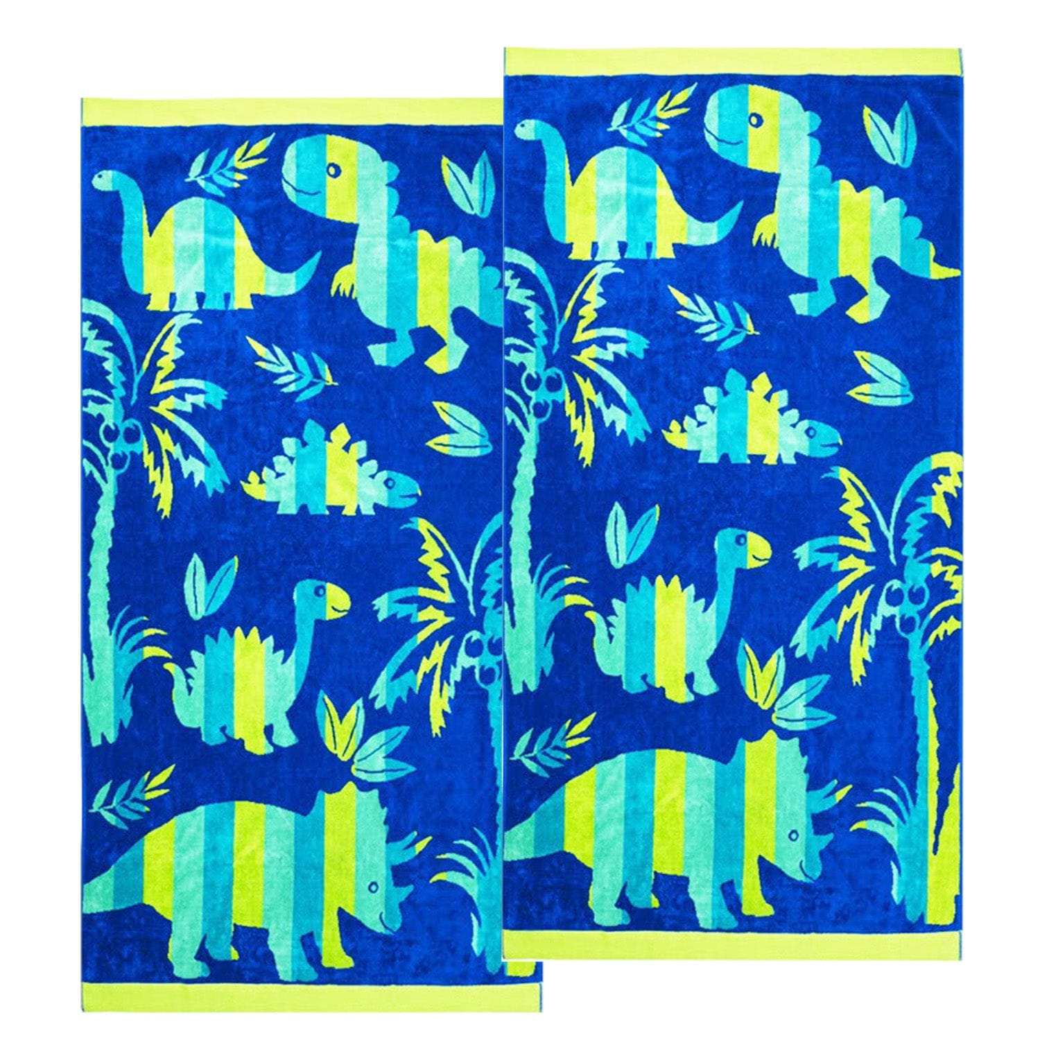 Renee Taylor Beach Towels 2 Pack Jacquard Velour Kids Beach Towel 75 x 150 cms Dinosaur