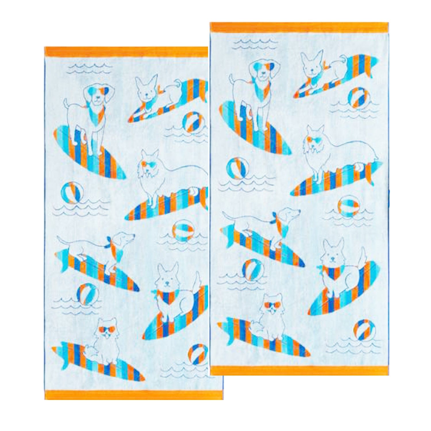 Renee Taylor Beach Towels 2 Pack Jacquard Velour Kids Beach Towel 75 x 150 cms Funny Dog