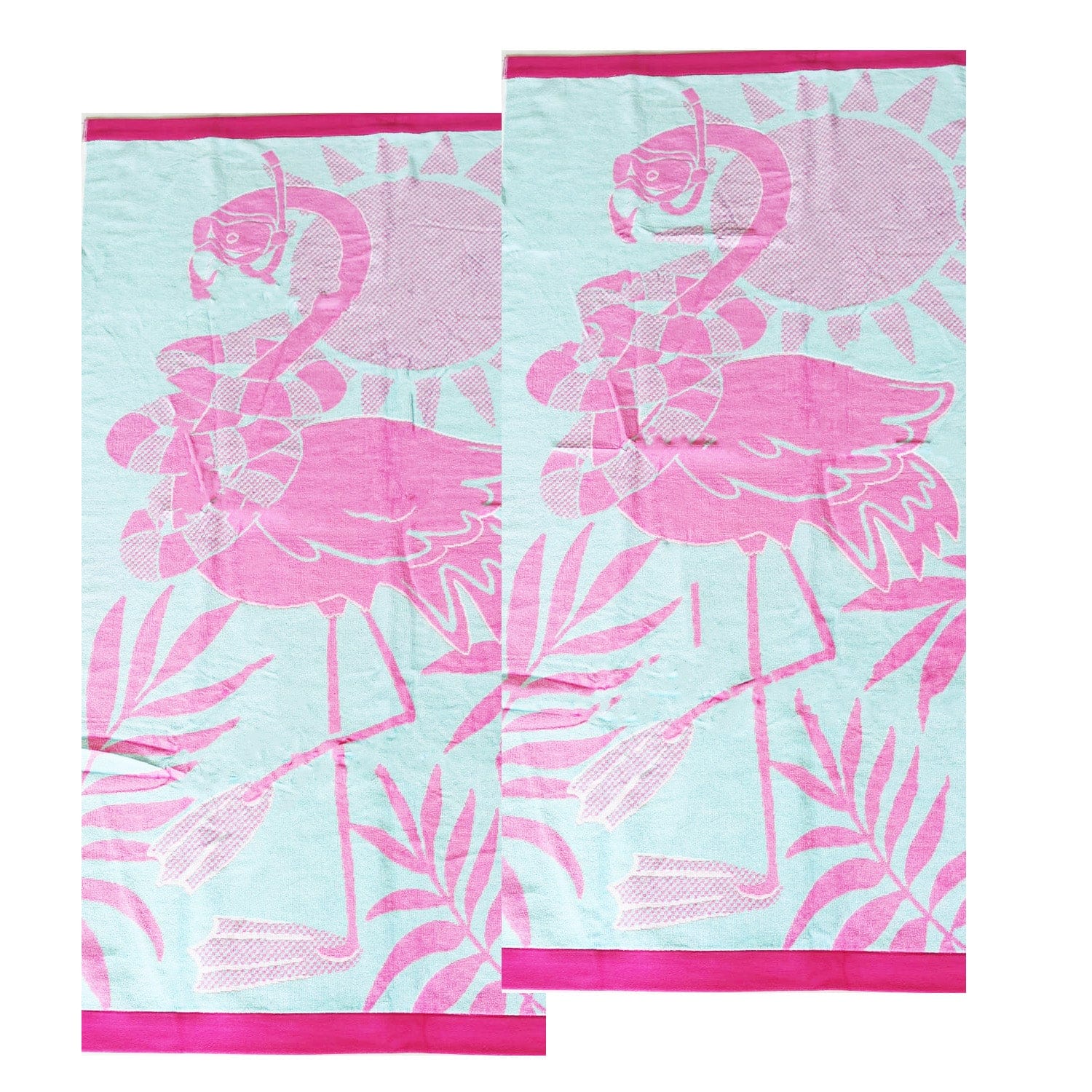 Renee Taylor Beach Towels 2 Pack Jacquard Velour Kids Beach Towel 75 x 150 cms Tropical Flamingo