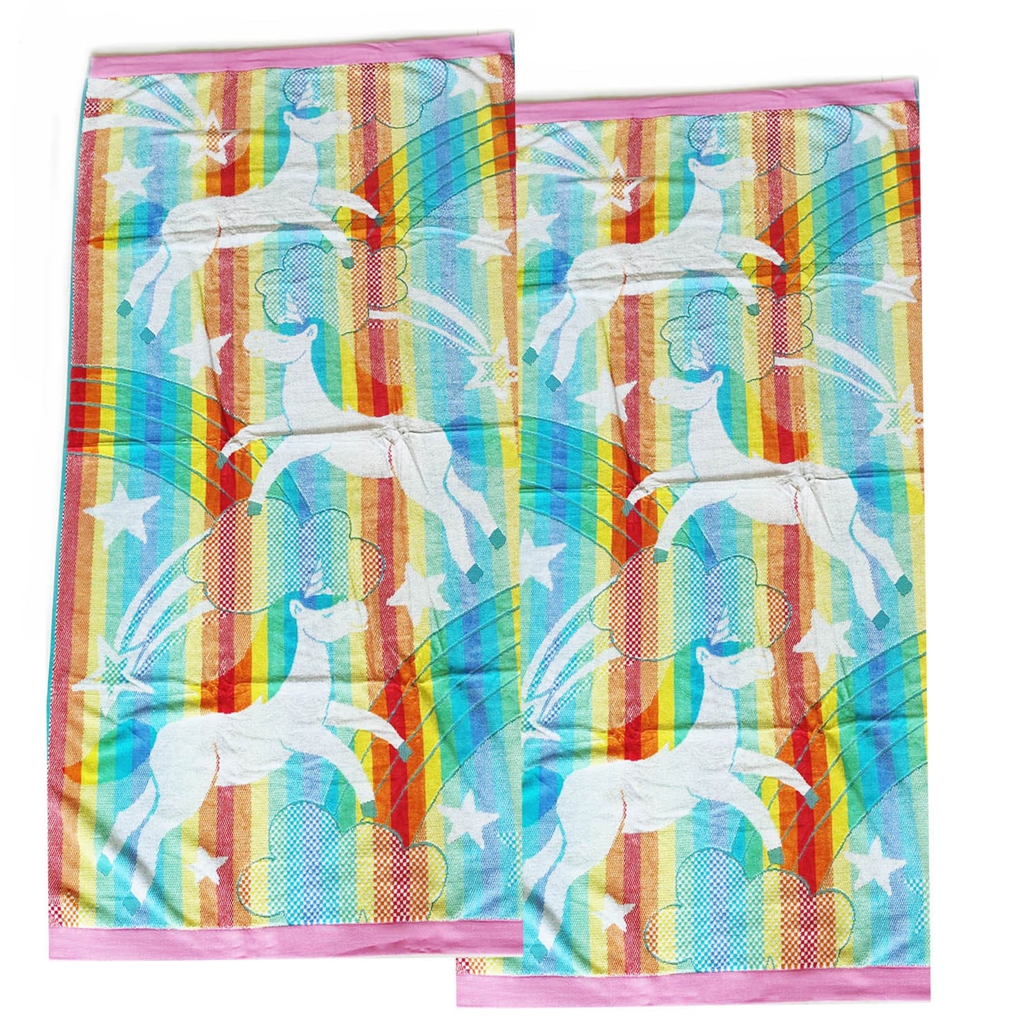 Renee Taylor Beach Towels 2 Pack Jacquard Velour Kids Beach Towel 75 x 150 cms Unicorn