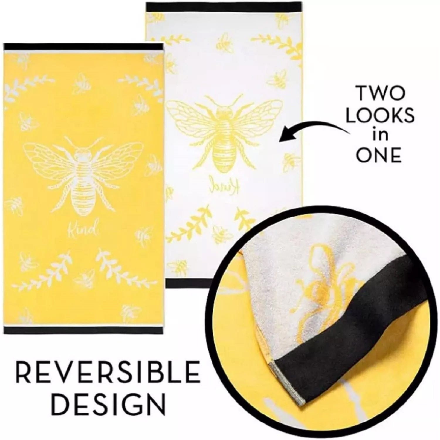 Renee Taylor Beach Towels 2 Pack Jacquard Velour Large Beach Towel 100 x 180 cms Bee