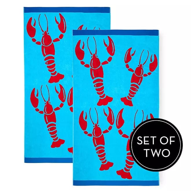 Renee Taylor Beach Towels 2 Pack Jacquard Velour Large Beach Towel 100 x 180 cms Cray Fish