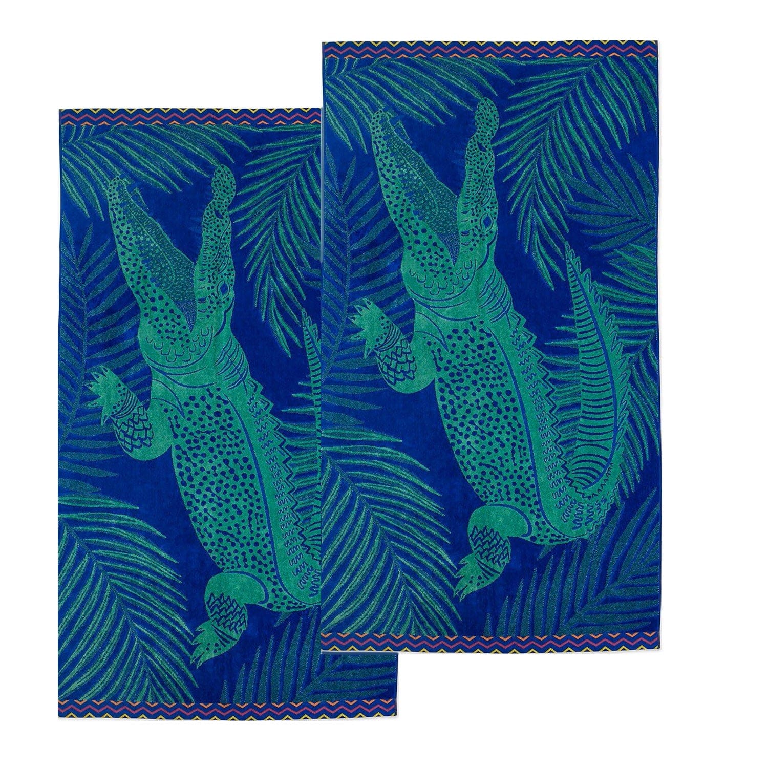 Renee Taylor Beach Towels 2 Pack Jacquard Velour Large Beach Towel 100 x 180 cms Crocodile