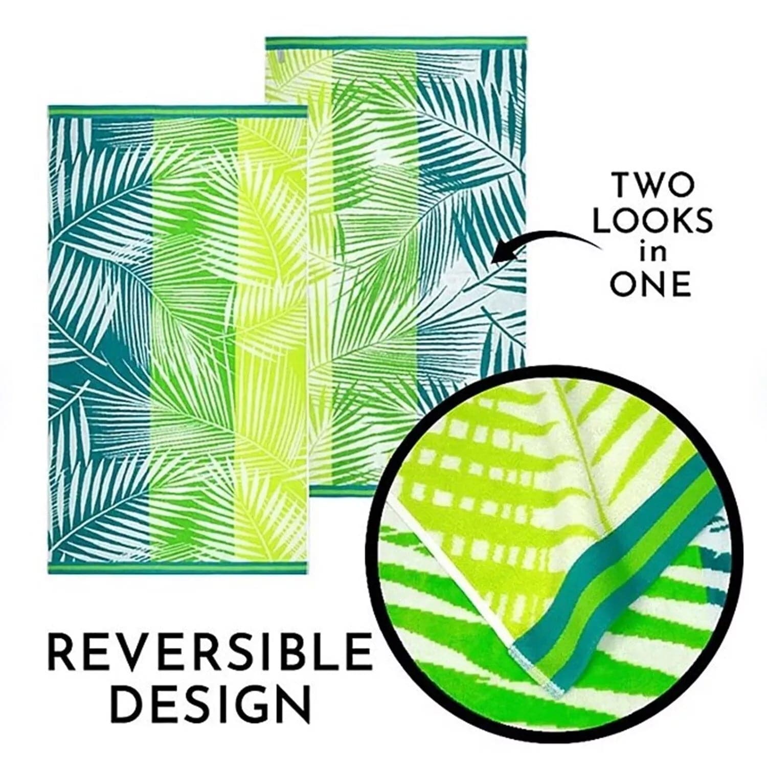 Renee Taylor Beach Towels 2 Pack Jacquard Velour Large Beach Towel 100 x 180 cms Palm Leaf