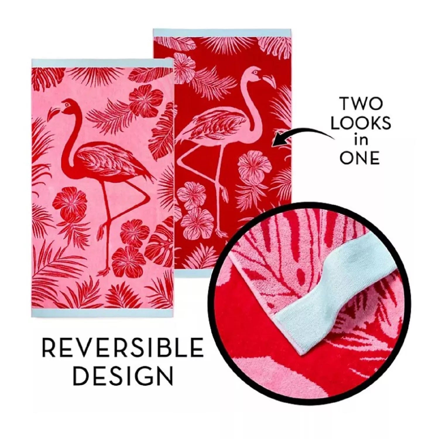 Renee Taylor Beach Towels 2 Pack Jacquard Velour Large Beach Towel 100 x 180 cms Pink Flamingo
