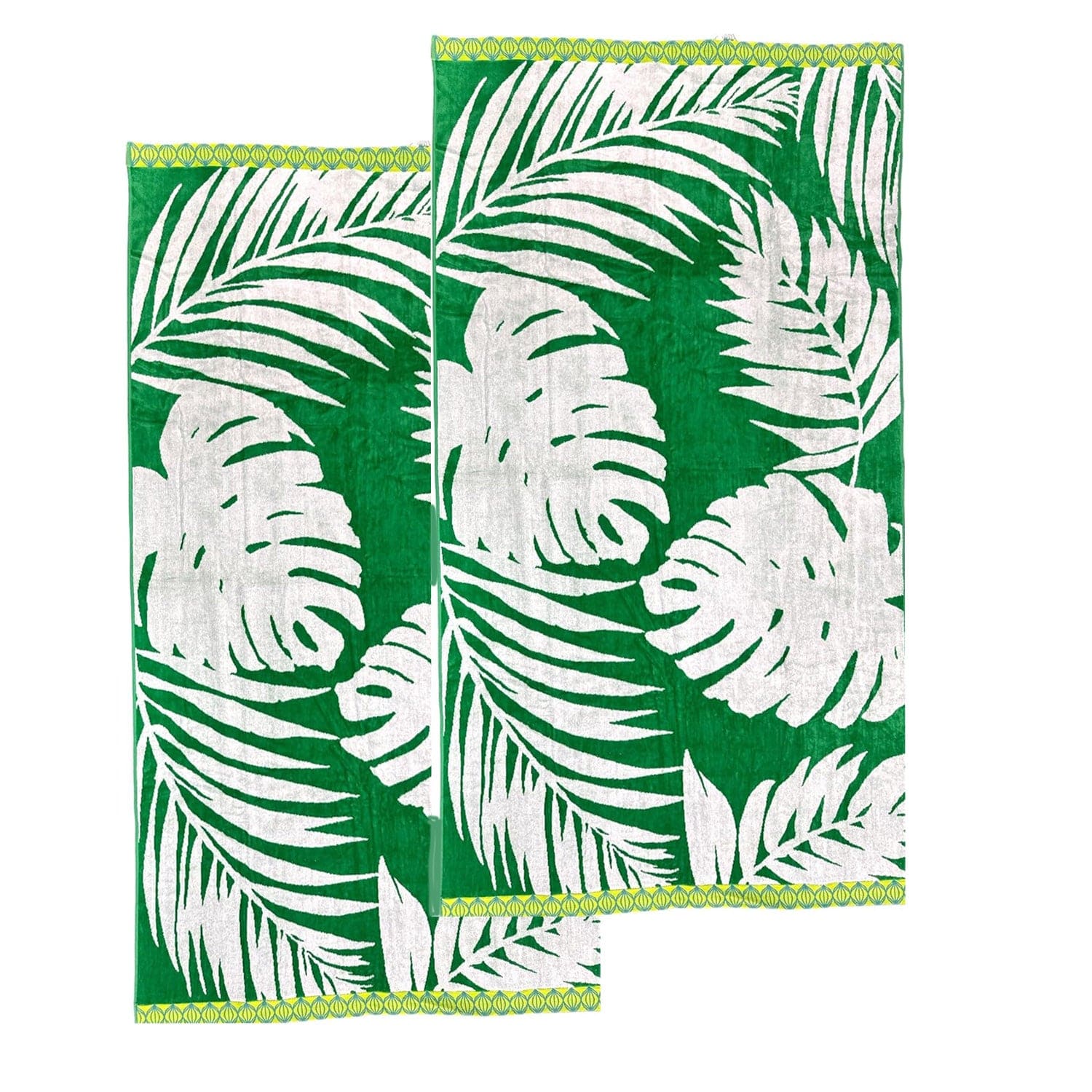 Renee Taylor Beach Towels 2 Pack Jacquard Velour Large Beach Towel 100 x 180 cms Tropical Green