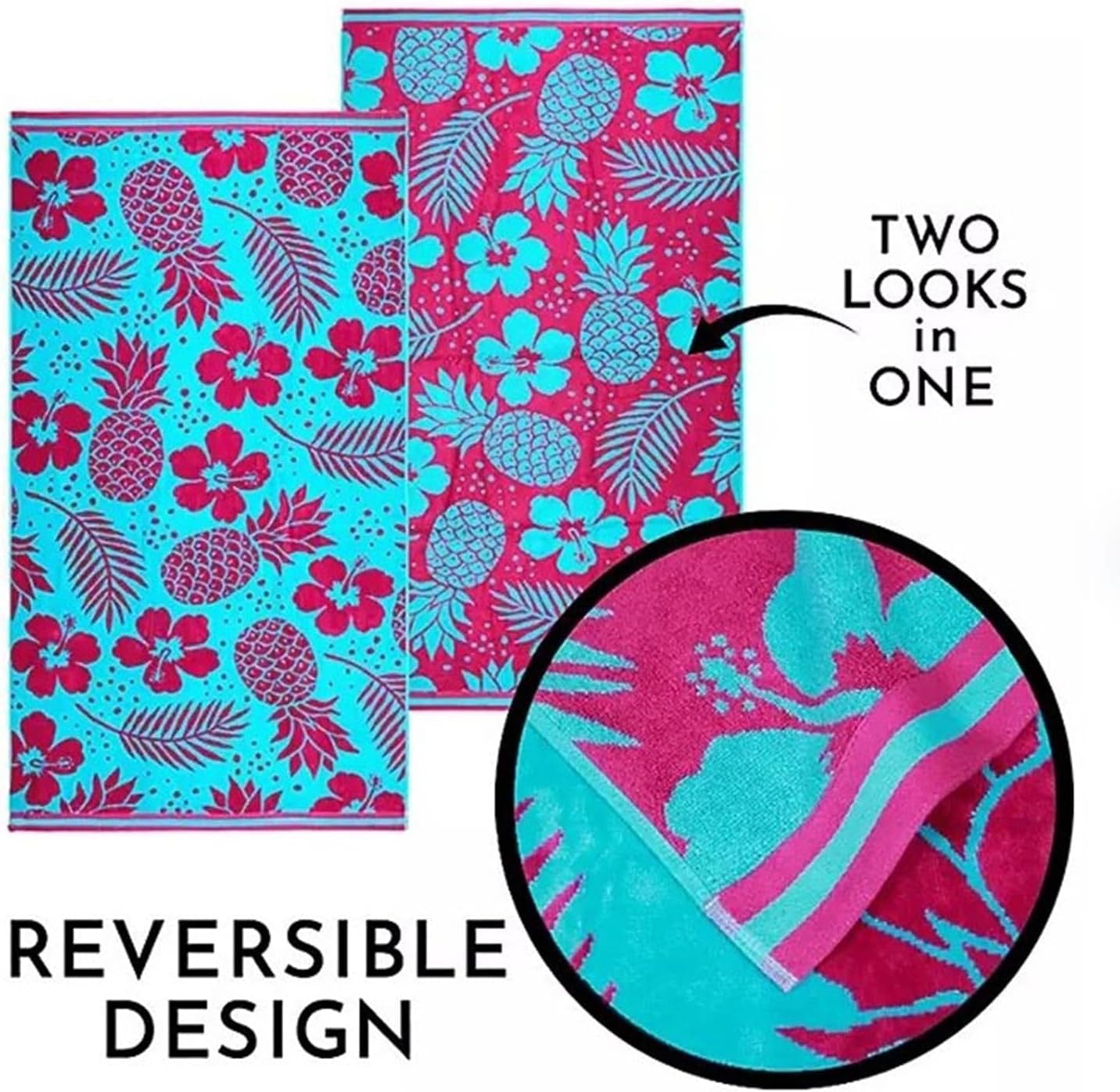 Renee Taylor Beach Towels 2 Pack Jacquard Velour Large Beach Towel 100 x 180 cms Tropicalia