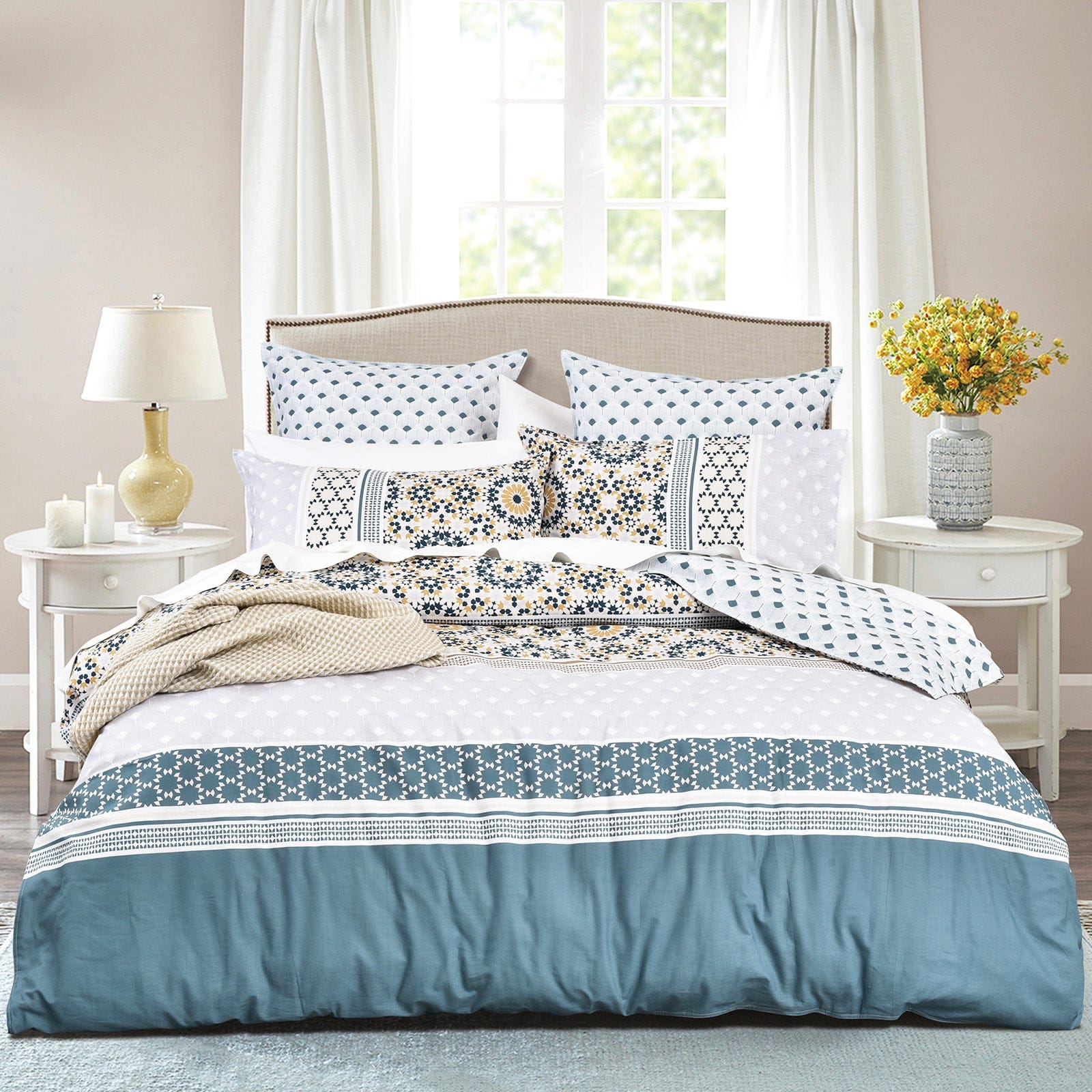 Renee Taylor Quilt Cover 300 TC Cotton Reversible Quilt Cover Sets - Benitta
