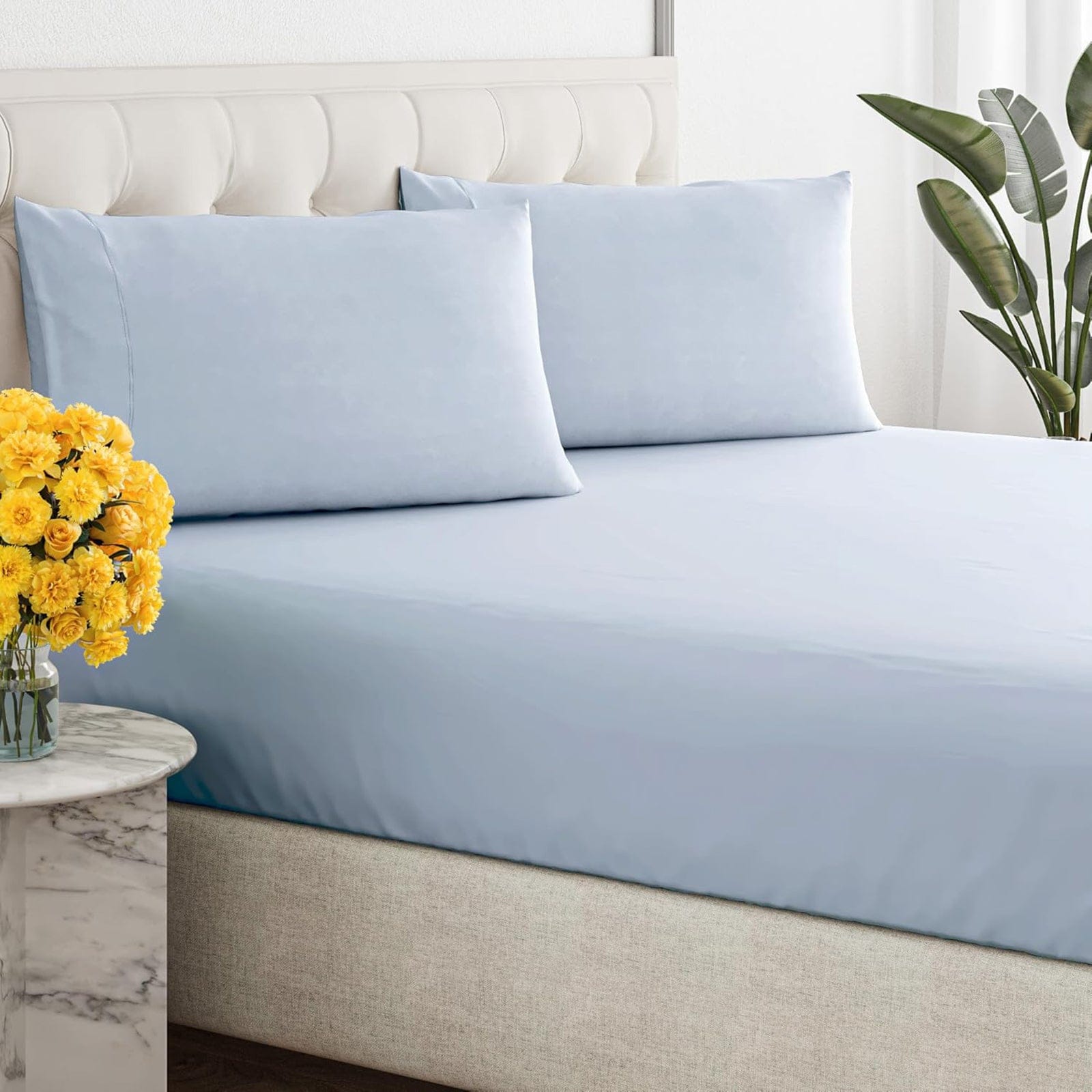 Renee Taylor Bed Sheets 300 Thread Count 100% Organic Cotton Fitted and Pillow Case Set  - Baby Blue