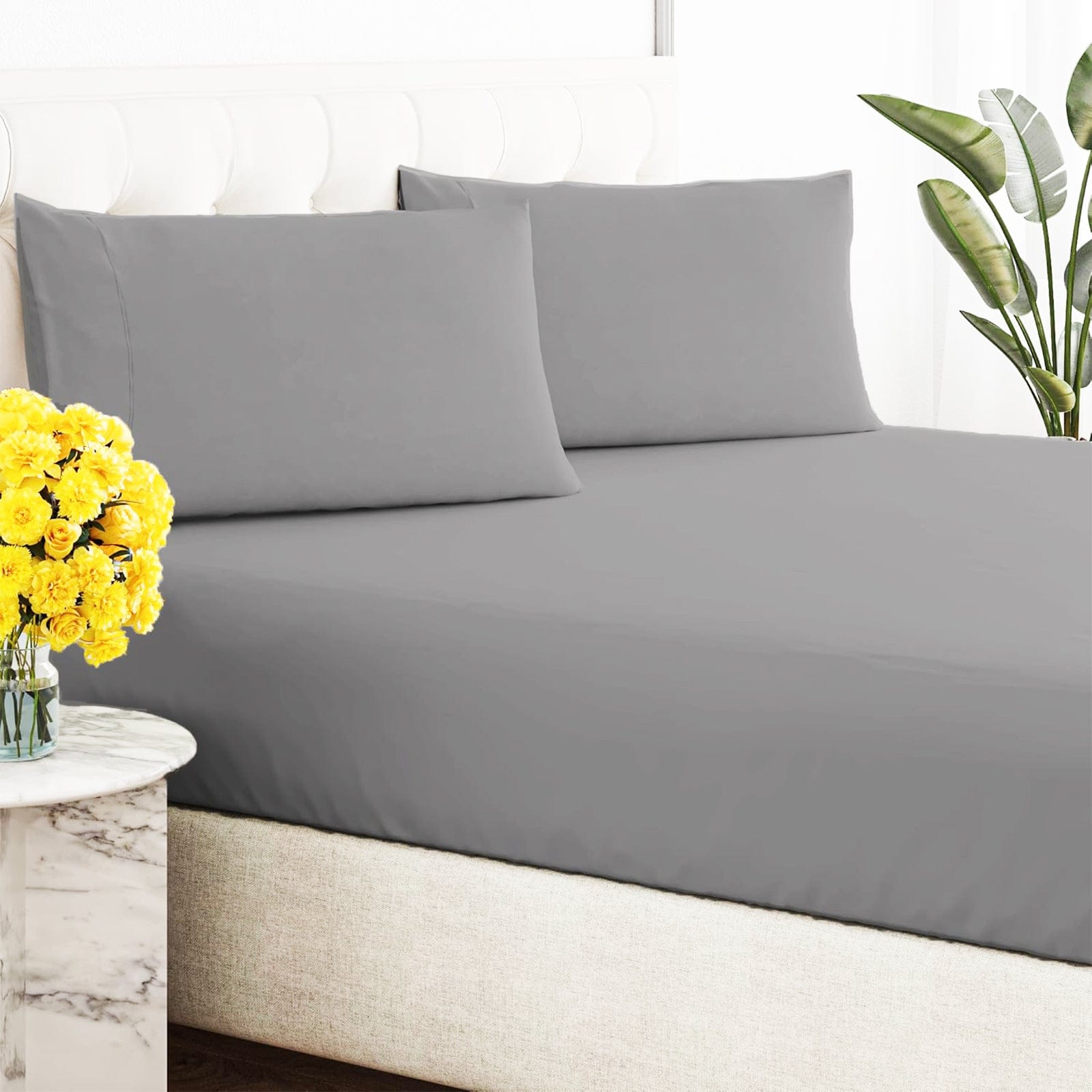 Renee Taylor Bed Sheets 300 Thread Count 100% Organic Cotton Fitted and Pillow Case Set  - Grey