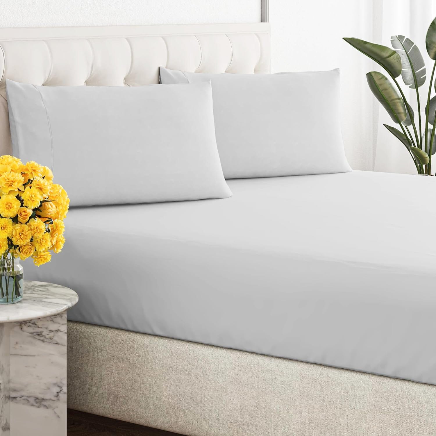 Renee Taylor Bed Sheets 300 Thread Count 100% Organic Cotton Fitted and Pillow Case Set  - Vapour