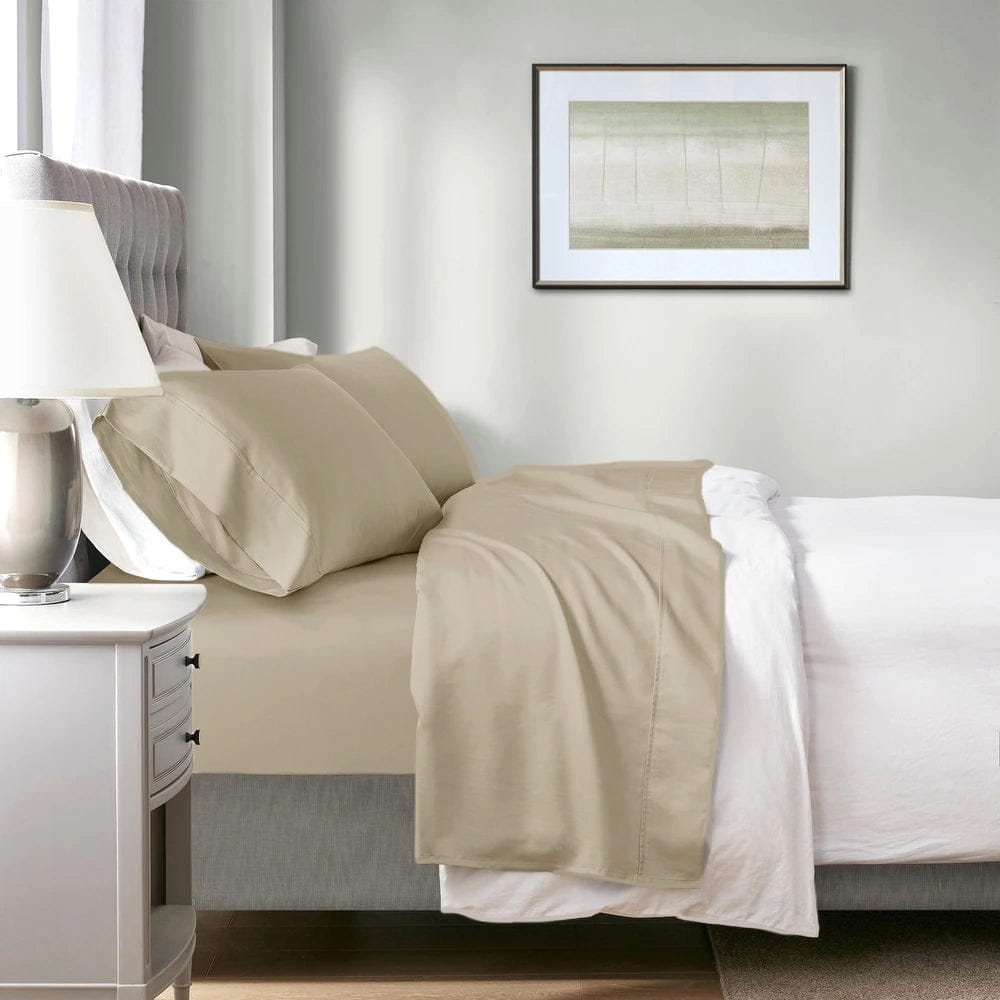 Renee Taylor Bed Sheets 700 TC Tencel Lyocell Fibre & Cotton Sheet Set - Bone
