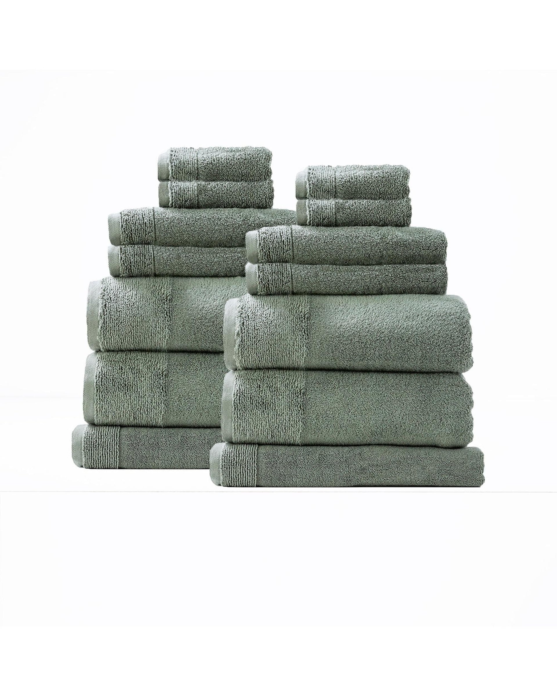 Renee Taylor Bathroom Towel Sets Aireys 650 GSM Zero Twist 14 Piece Agave