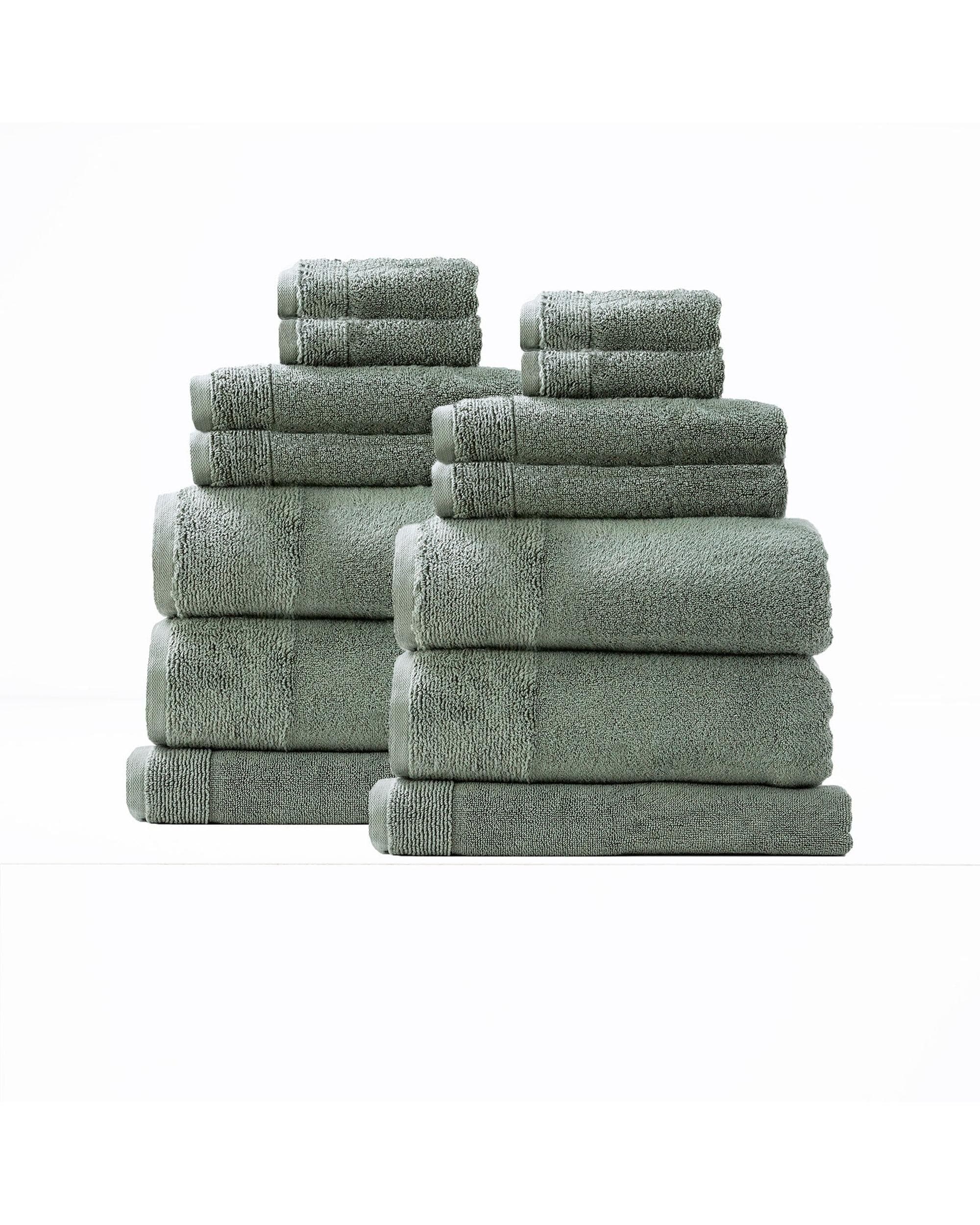 Renee Taylor Bathroom Towel Sets Aireys 650 GSM Zero Twist 14 Piece Agave