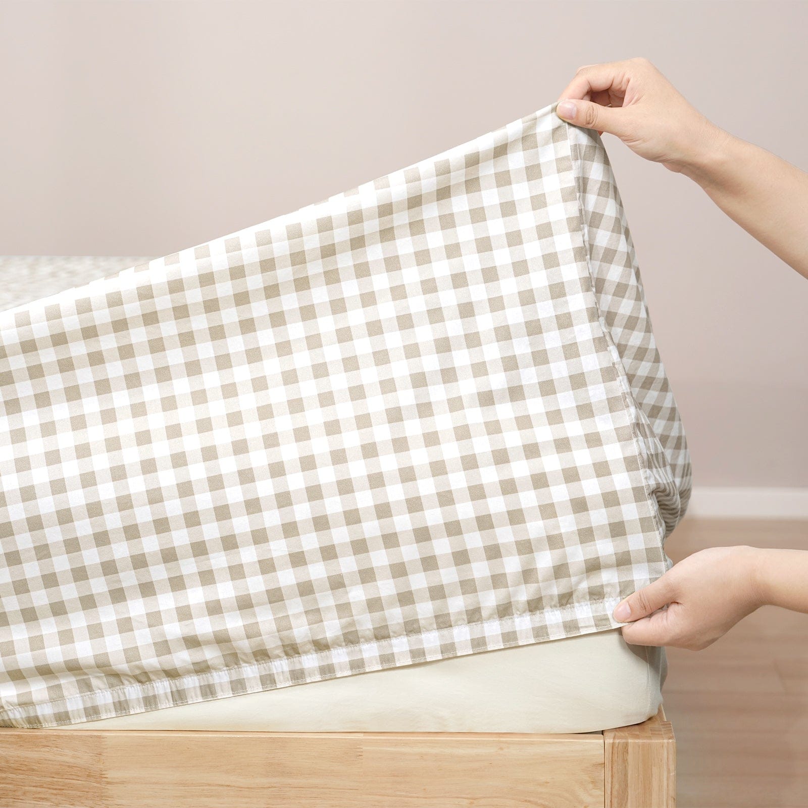 Renee Taylor Bed Sheets Bran Gingham Patterned Cotton Sheet Set