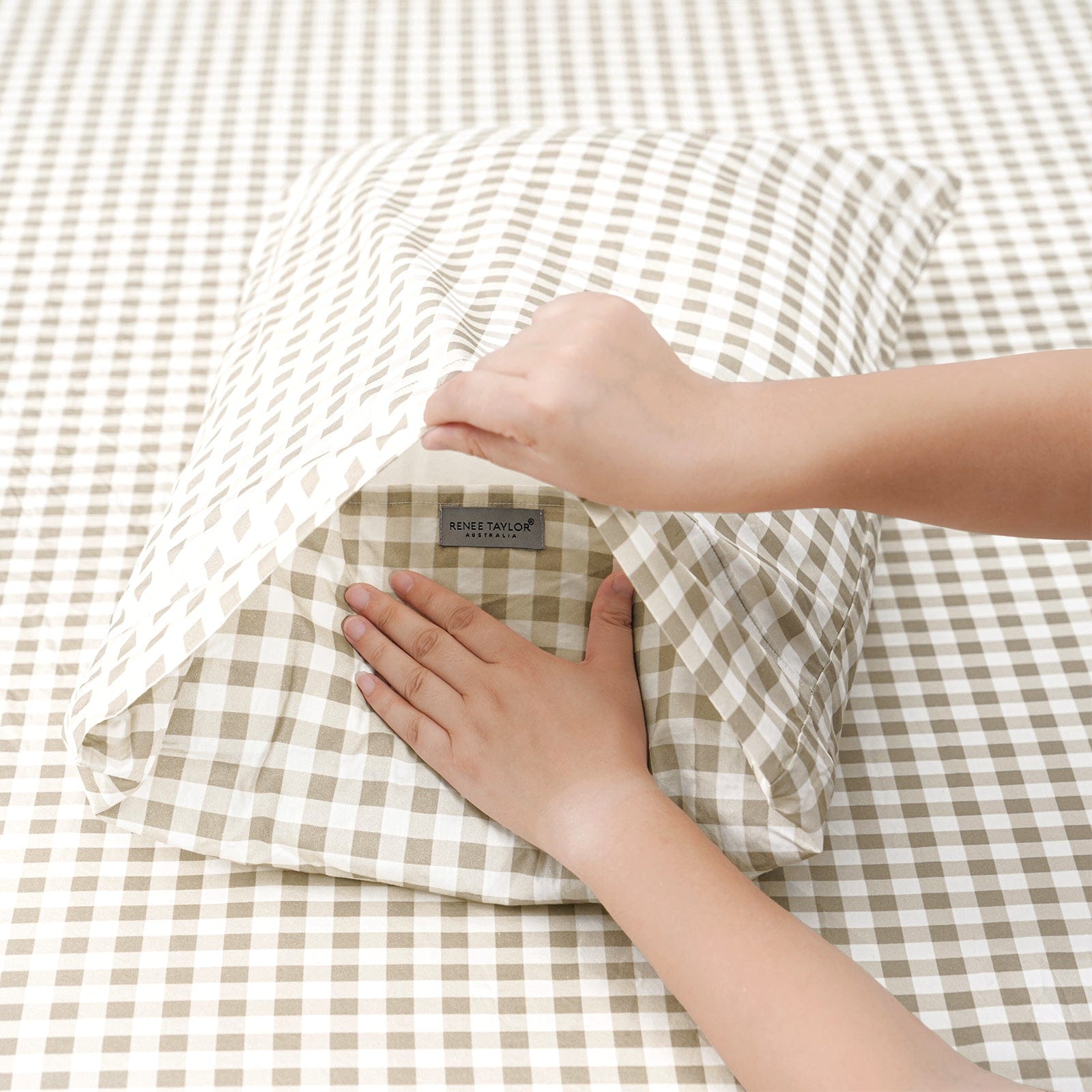Renee Taylor Bed Sheets Bran Gingham Patterned Cotton Sheet Set