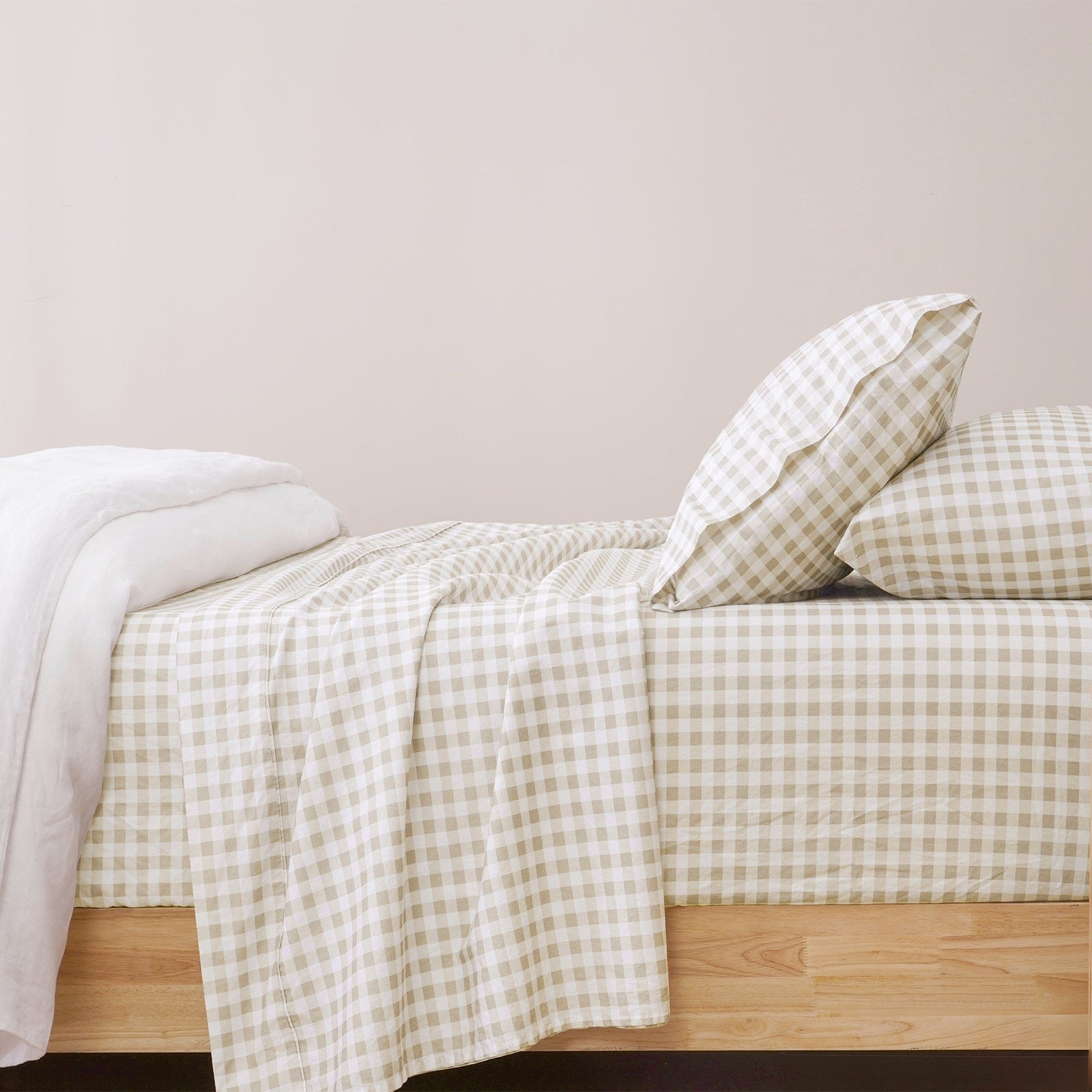 Renee Taylor Bed Sheets Bran Gingham Patterned Cotton Sheet Set