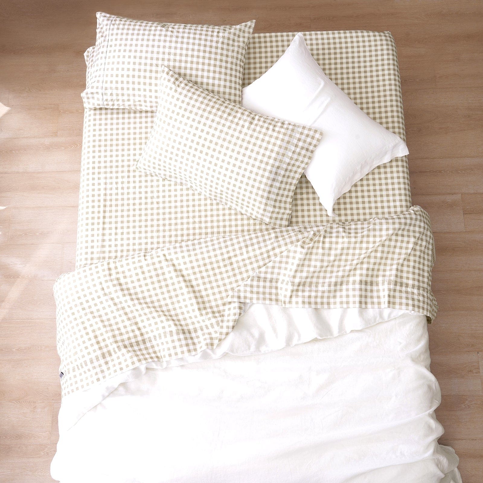Renee Taylor Bed Sheets Bran Gingham Patterned Cotton Sheet Set