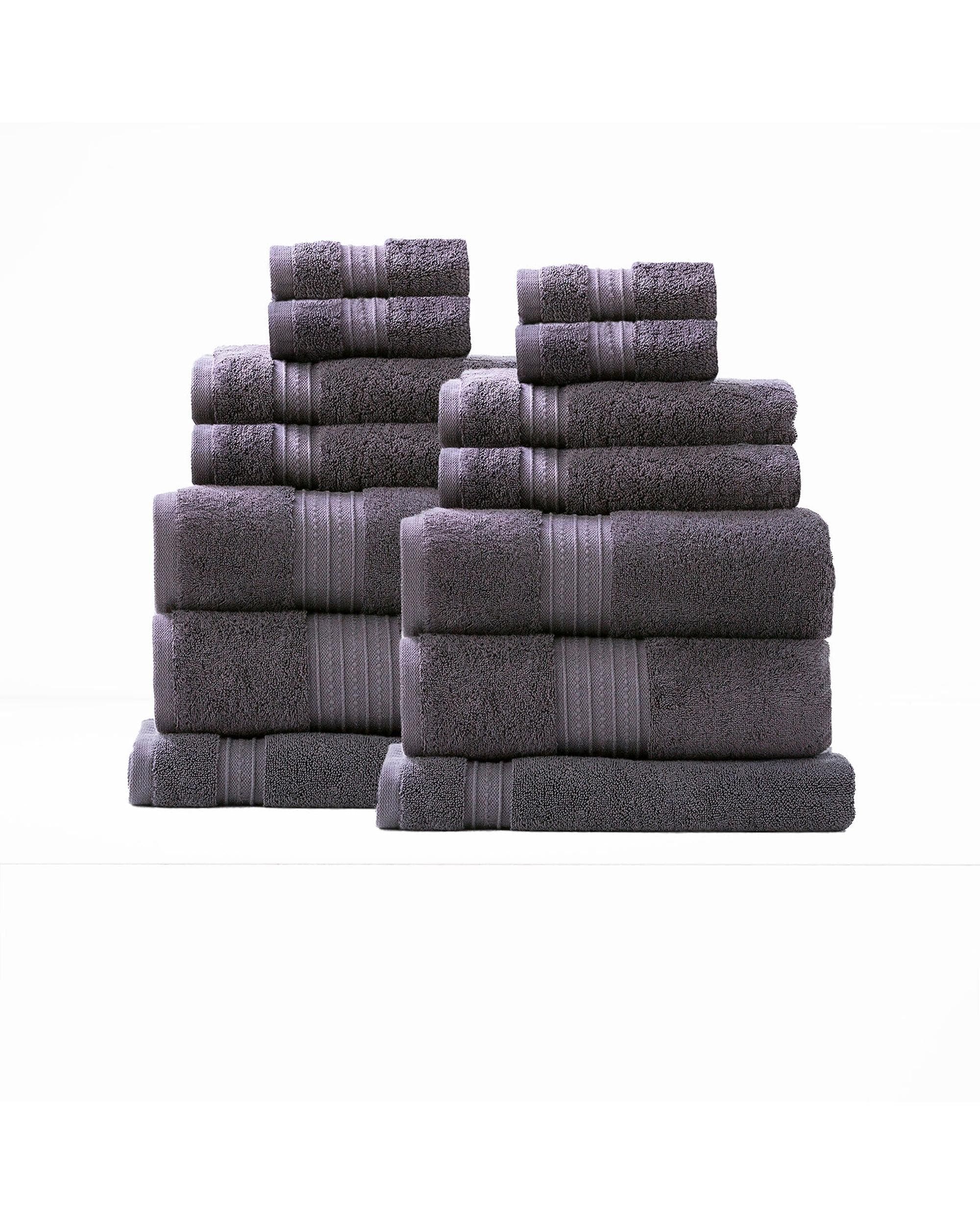 Renee Taylor Bathroom Towel Sets Brentwood 650 GSM Low Twist 14 Piece Carbon