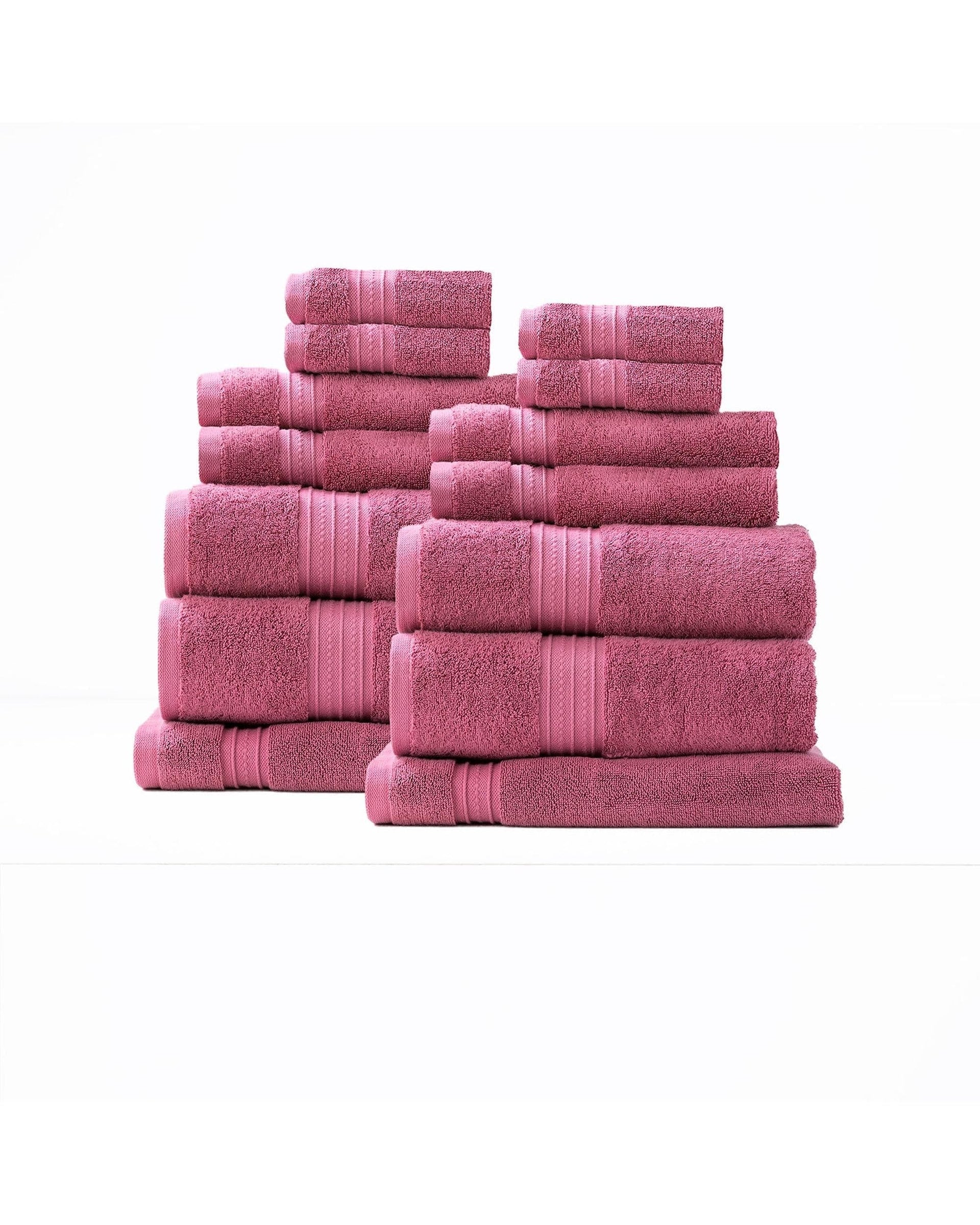 Renee Taylor Bathroom Towel Sets Brentwood 650 GSM Low Twist 14 Piece Rosebud