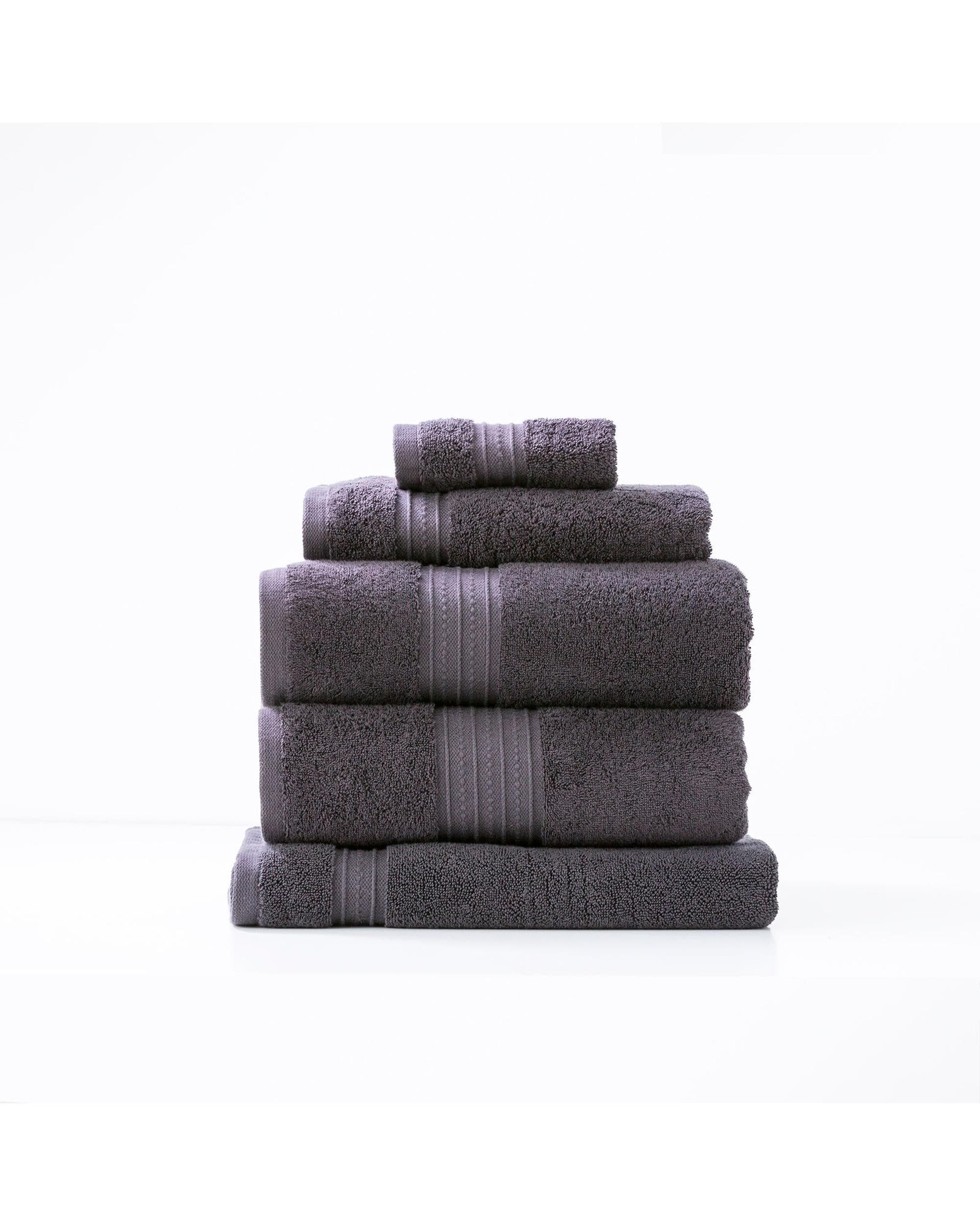 Renee Taylor Bathroom Towel Sets Brentwood 650 GSM Low Twist 5 Piece Carbon