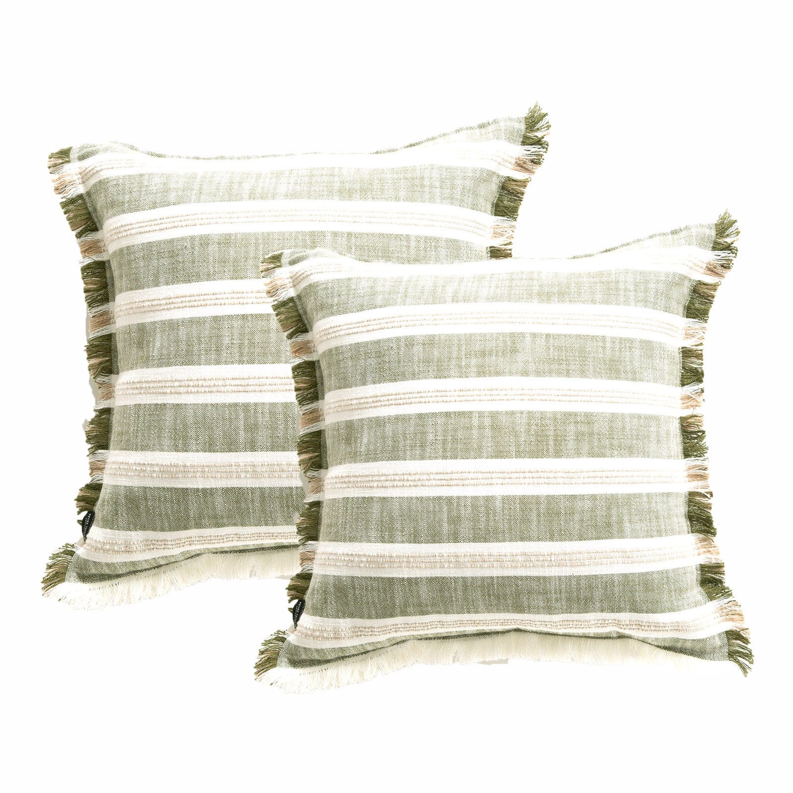 Renee Taylor Cushion Capri Stripe Stone washed Yarn-dyed Cushion Twin Pack 50 x 50 Cms Feather Filled Juniper