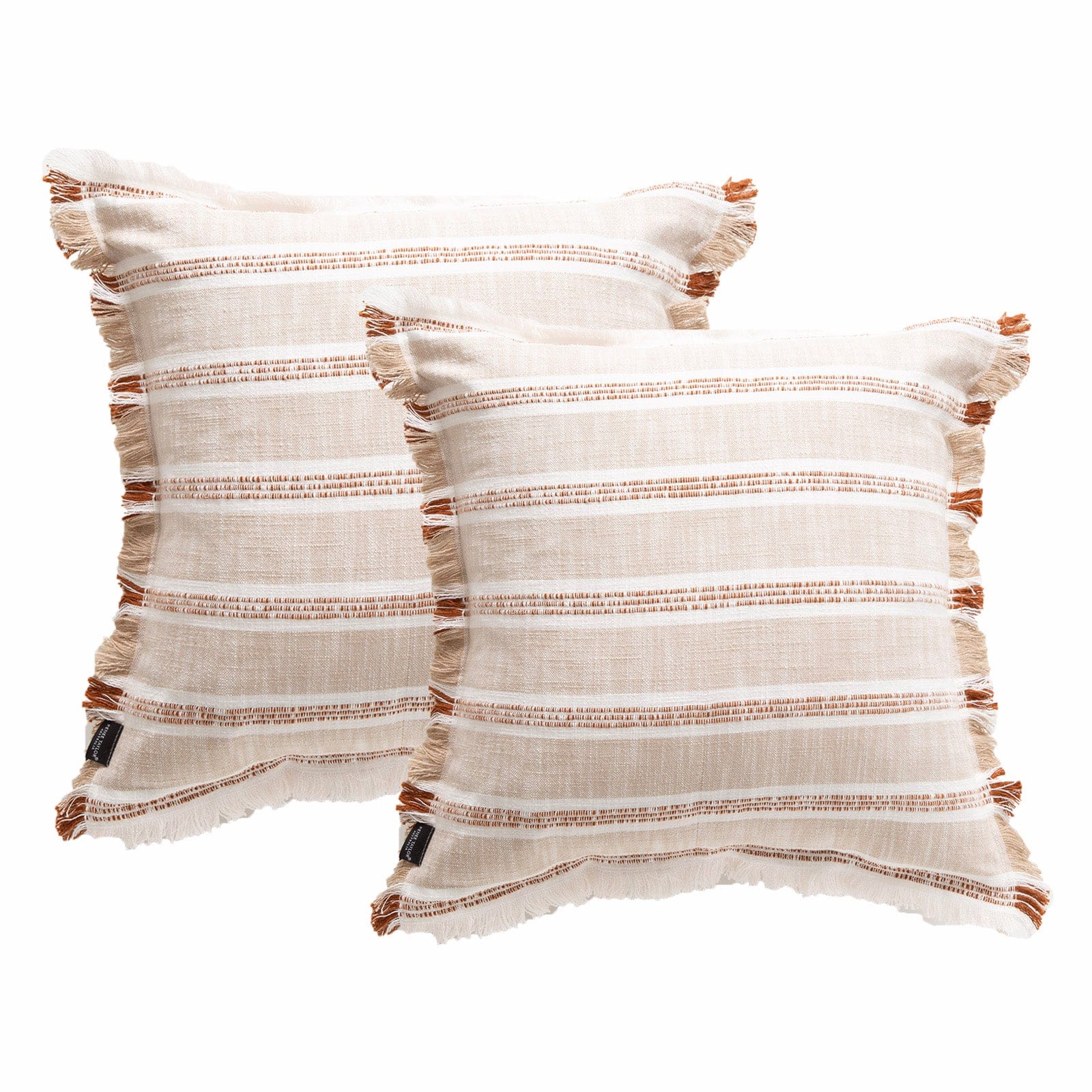 Renee Taylor Cushion Capri Stripe Stone washed Yarn-dyed Cushion Twin Pack 50 x 50 Cms Feather Filled Natural