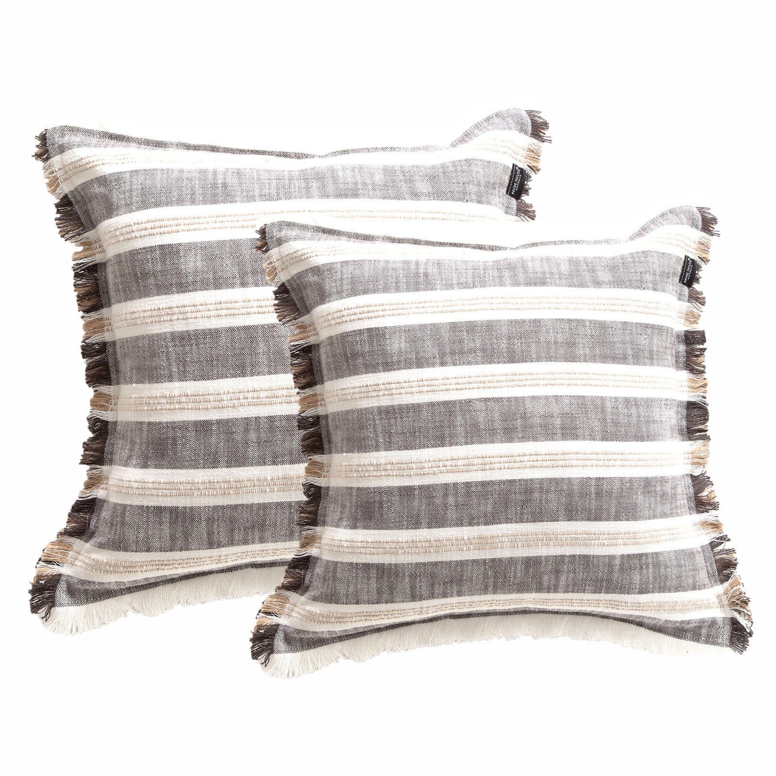 Renee Taylor Cushion Capri Stripe Stone washed Yarn-dyed Cushion Twin Pack 50 x 50 Cms Feather Filled Onyx