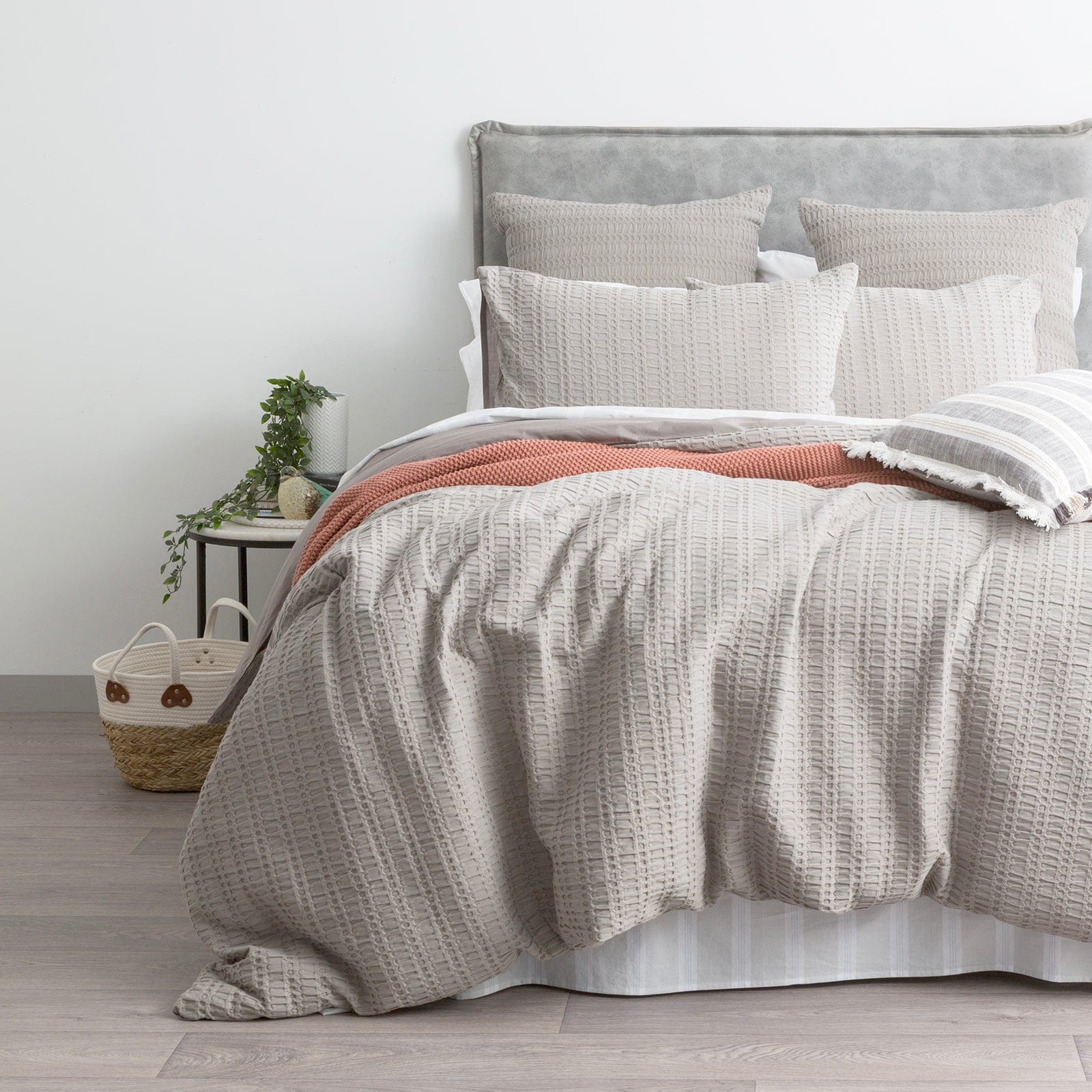 Renee Taylor Bed Sheets Charcoal / Double Cloud Linen Celeste Seersucker Cotton Waffle Quilt Cover Set