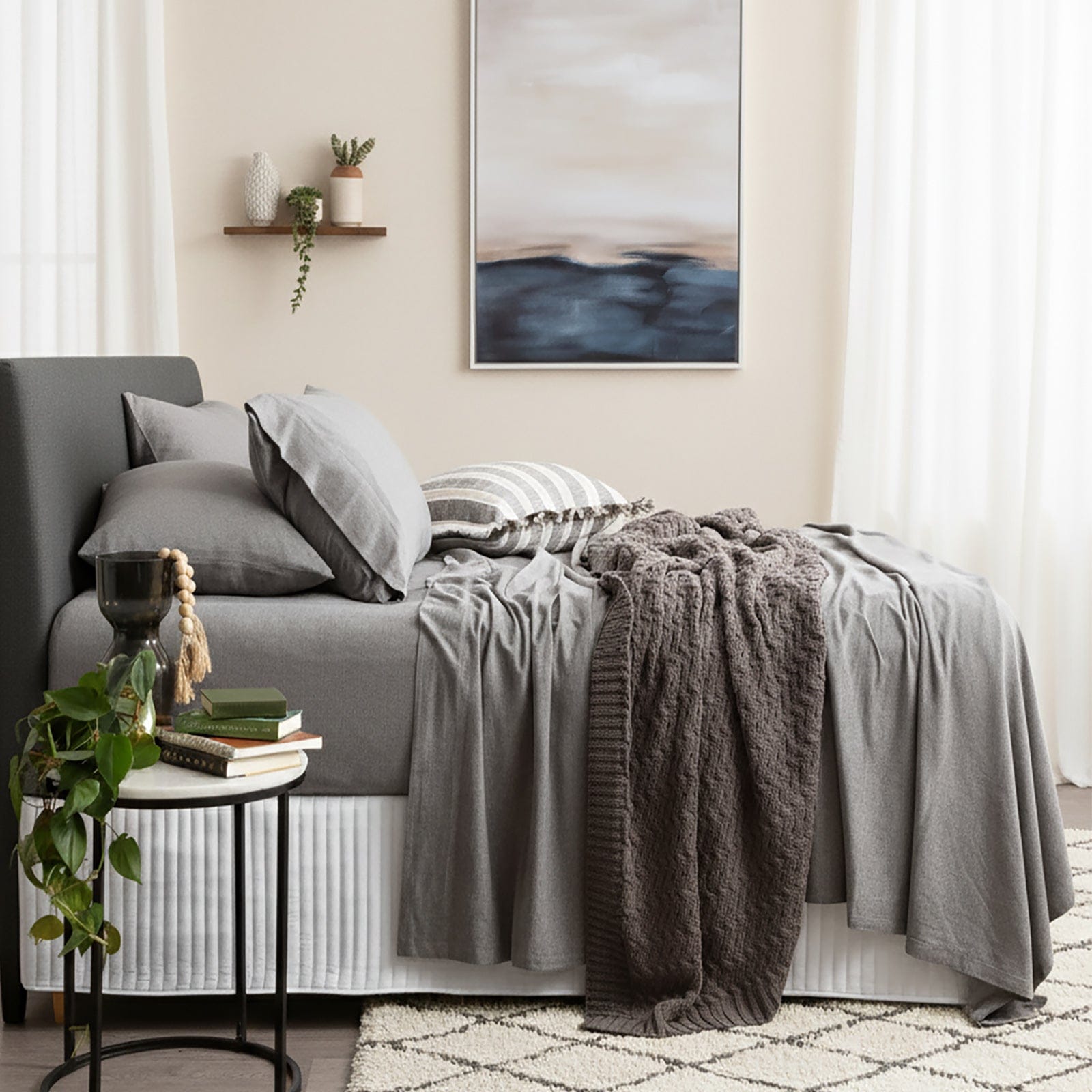 Renee Taylor Bed Sheets Charcoal / Single | Comfort T’s Organic Cotton Melange Jersey Sheet Set