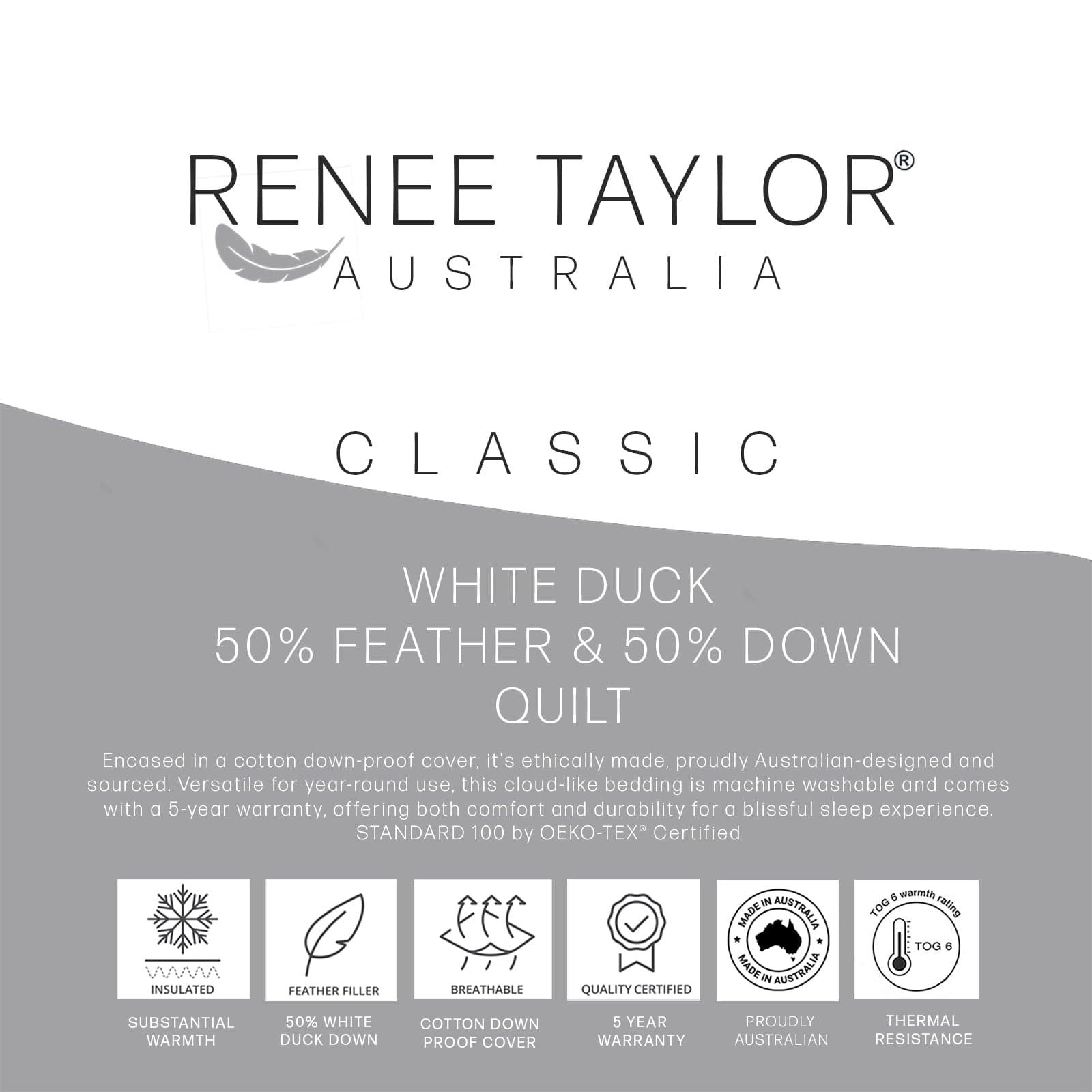 Renee Taylor Duvet/Quilt Classic 50% White Duck Feather and Down Quilt