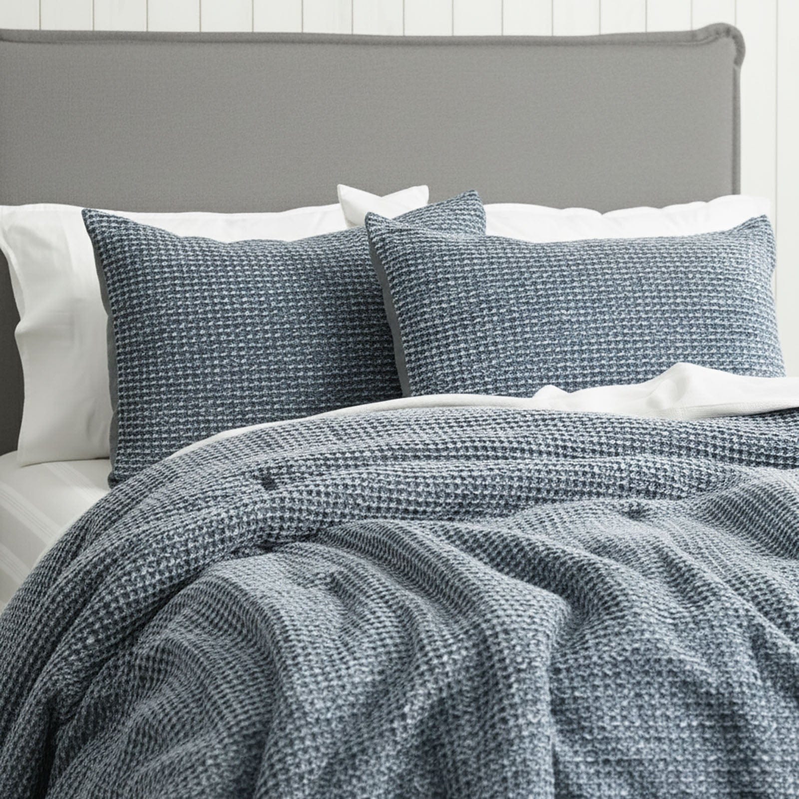 Renee Taylor Bed Sheets Cloud Linen Boronia Stone Washed Cotton Waffle Comforter Set