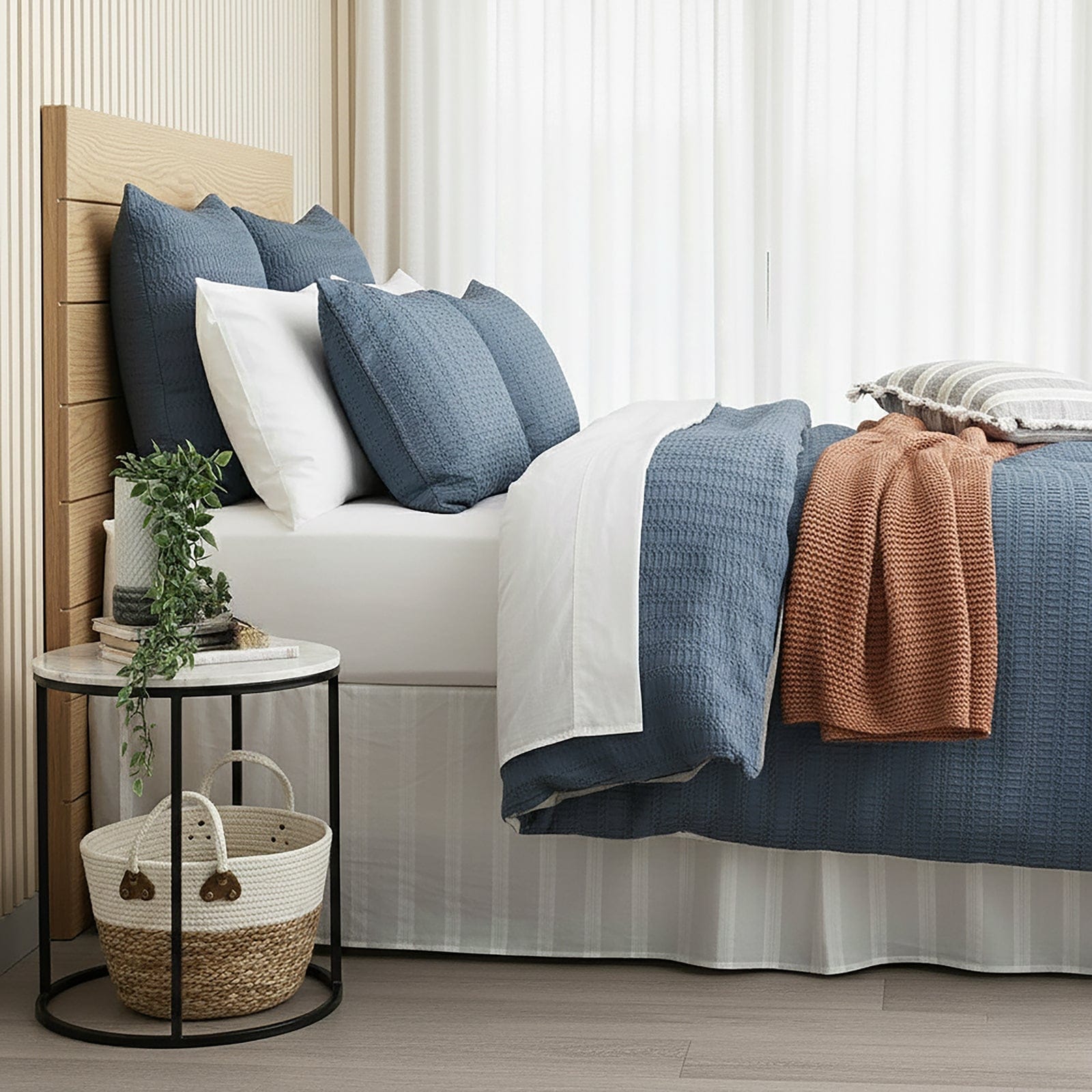 Renee Taylor Bed Sheets Cloud Linen Celeste Seersucker Cotton Waffle Quilt Cover Set