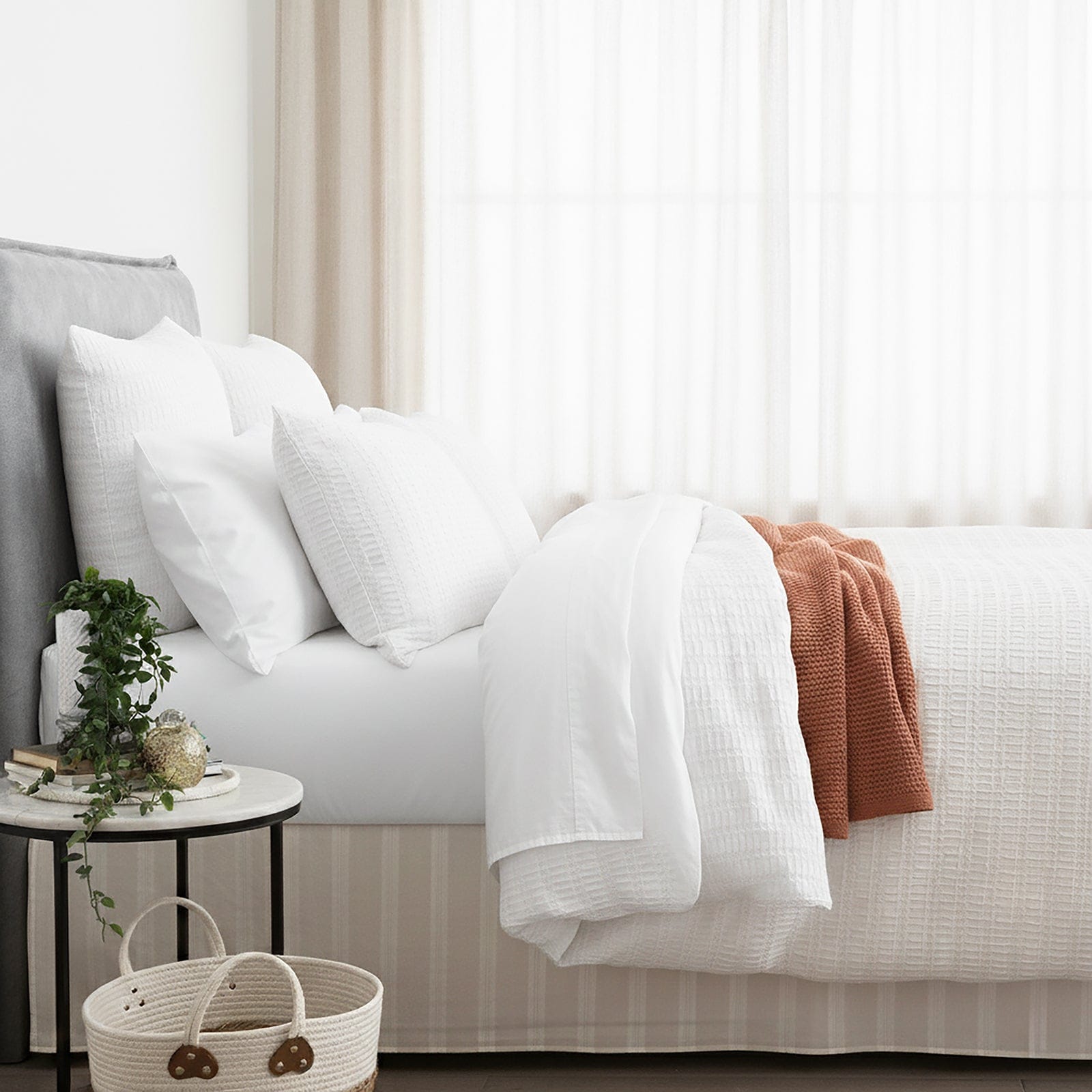 Renee Taylor Bed Sheets Cloud Linen Celeste Seersucker Cotton Waffle Quilt Cover Set Ivory