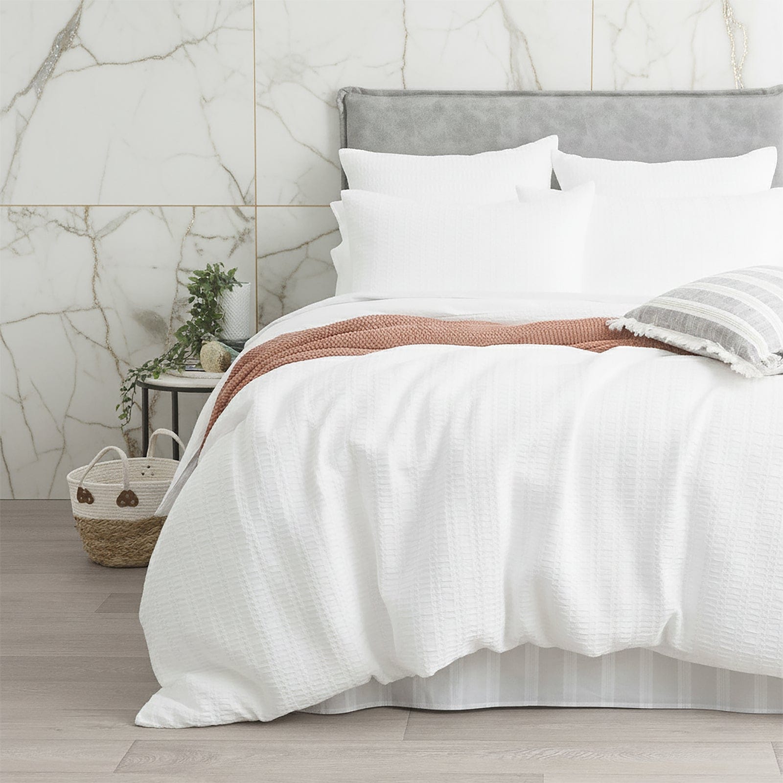 Renee Taylor Bed Sheets Cloud Linen Celeste Seersucker Cotton Waffle Quilt Cover Set Ivory