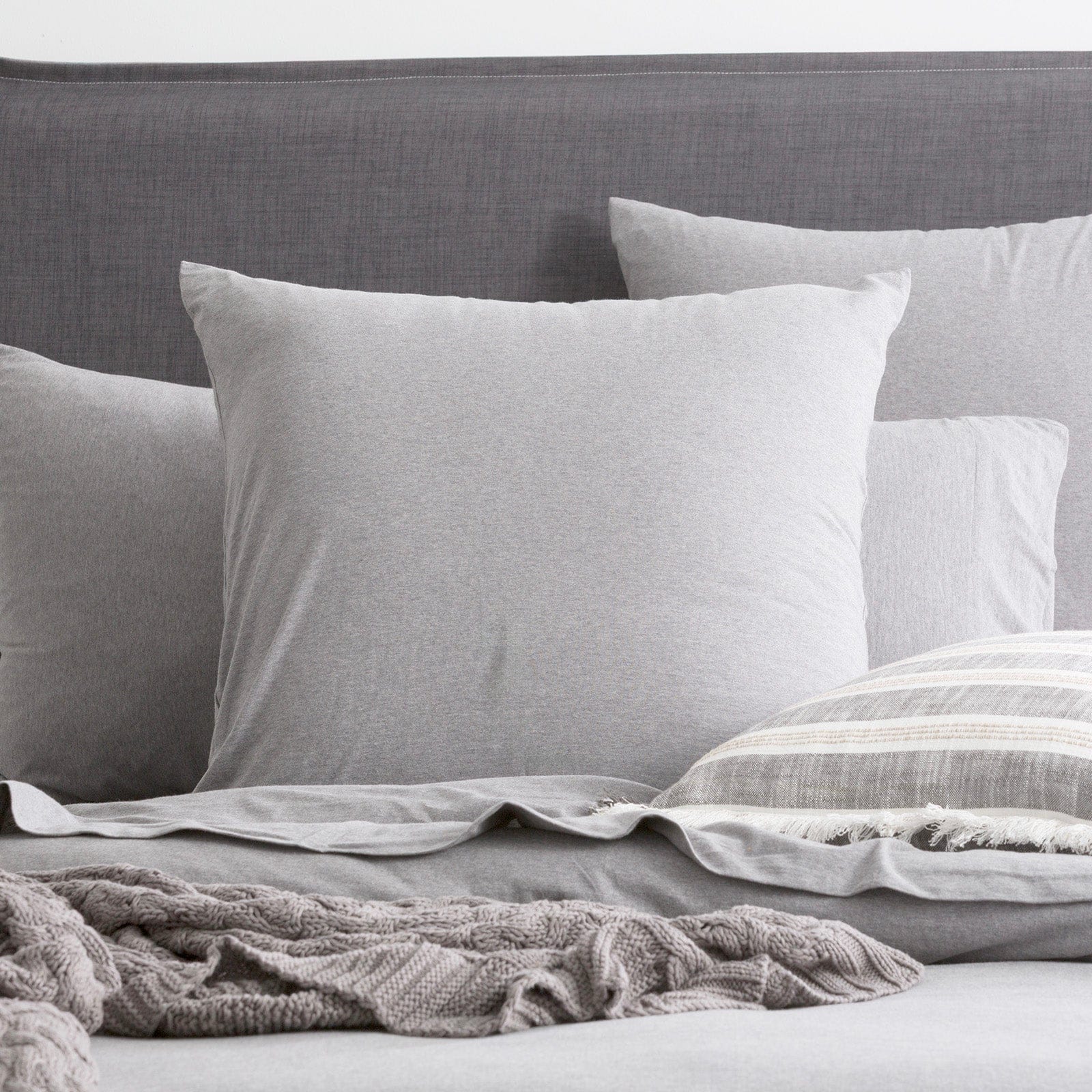 Renee Taylor Quilt Cover Comfort T’s Organic Cotton Melange Jersey Quilt Cover Set - Charcoal