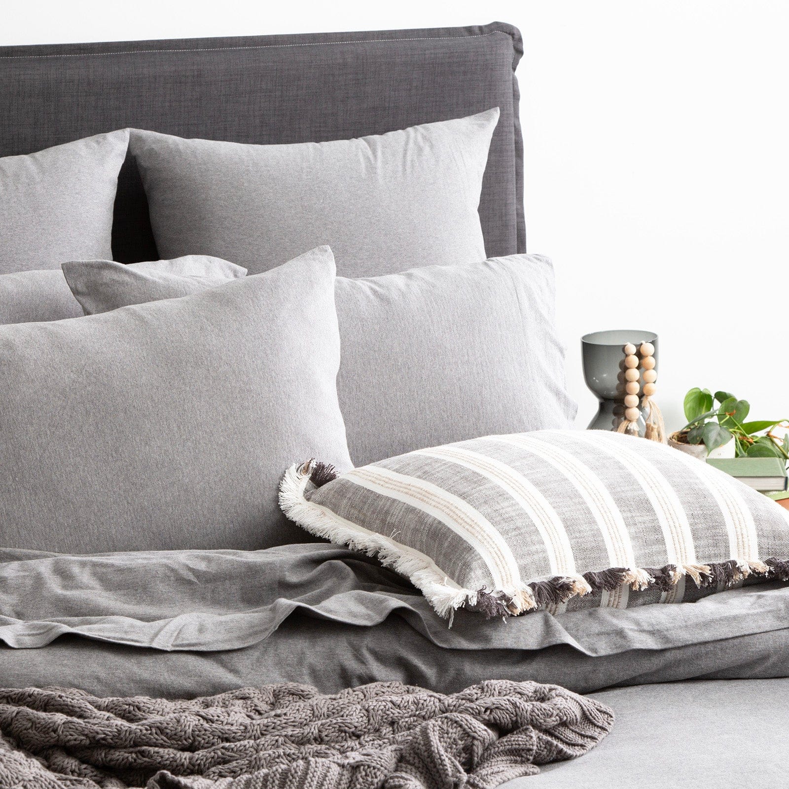 Renee Taylor Quilt Cover Comfort T’s Organic Cotton Melange Jersey Quilt Cover Set - Charcoal