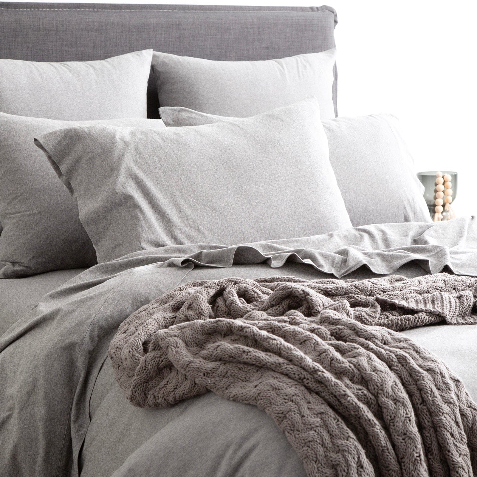 Renee Taylor Quilt Cover Comfort T’s Organic Cotton Melange Jersey Quilt Cover Set - Charcoal