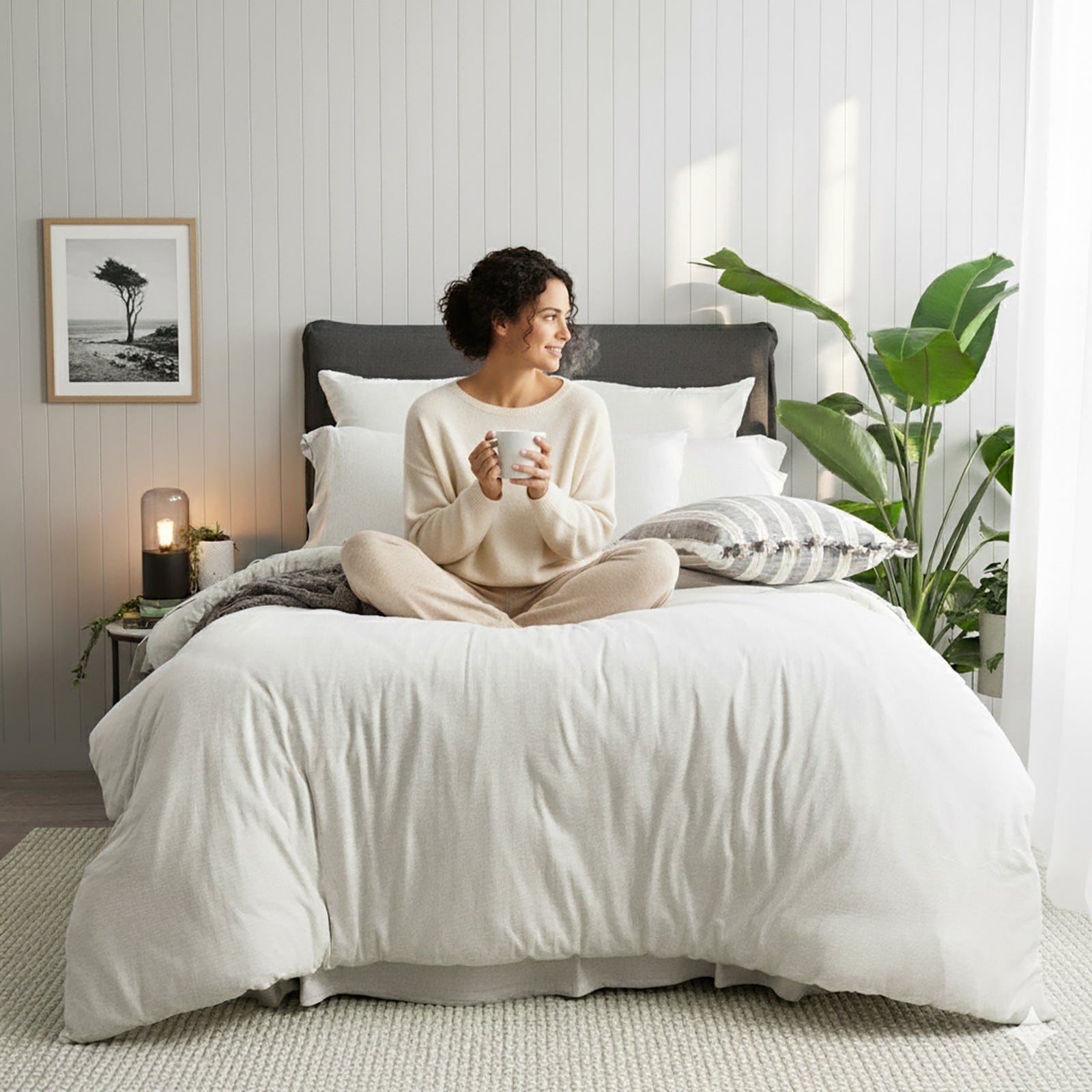 Renee Taylor Quilt Cover Comfort T’s Organic Cotton Melange Jersey Quilt Cover Set - Ecru