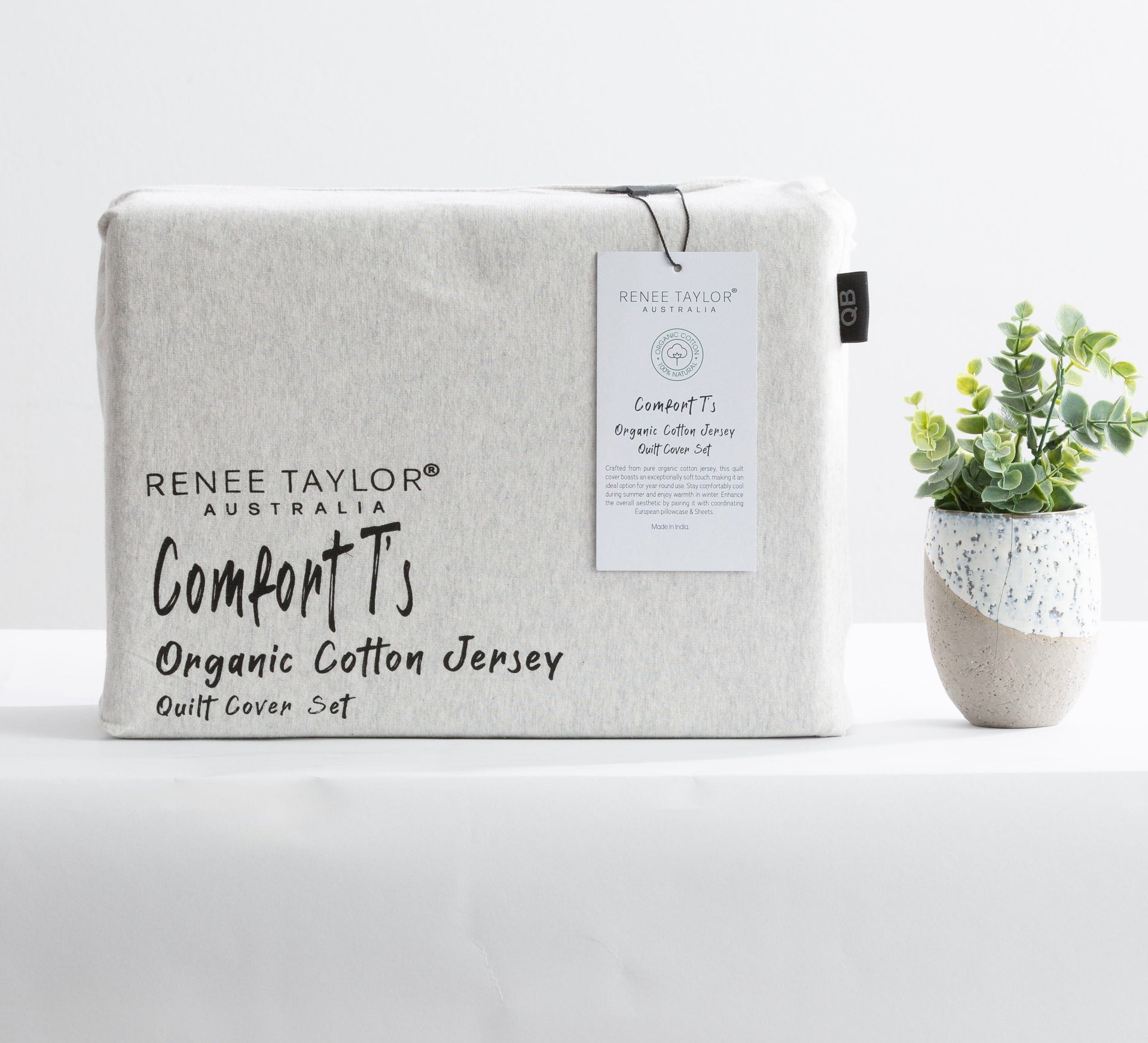Renee Taylor Quilt Cover Comfort T’s Organic Cotton Melange Jersey Quilt Cover Set - Ecru