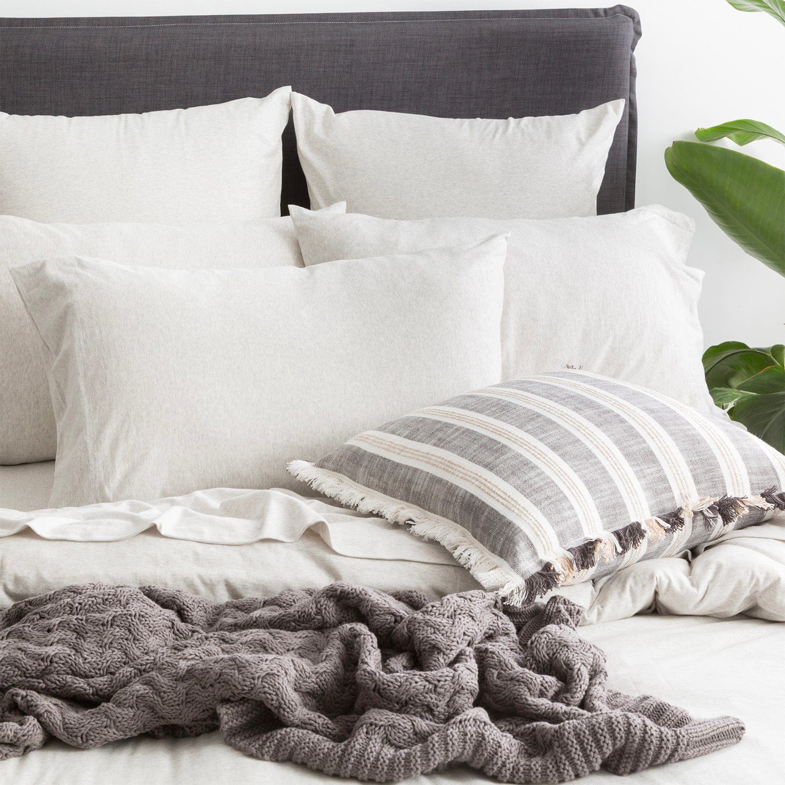 Renee Taylor Quilt Cover Comfort T’s Organic Cotton Melange Jersey Quilt Cover Set - Ecru