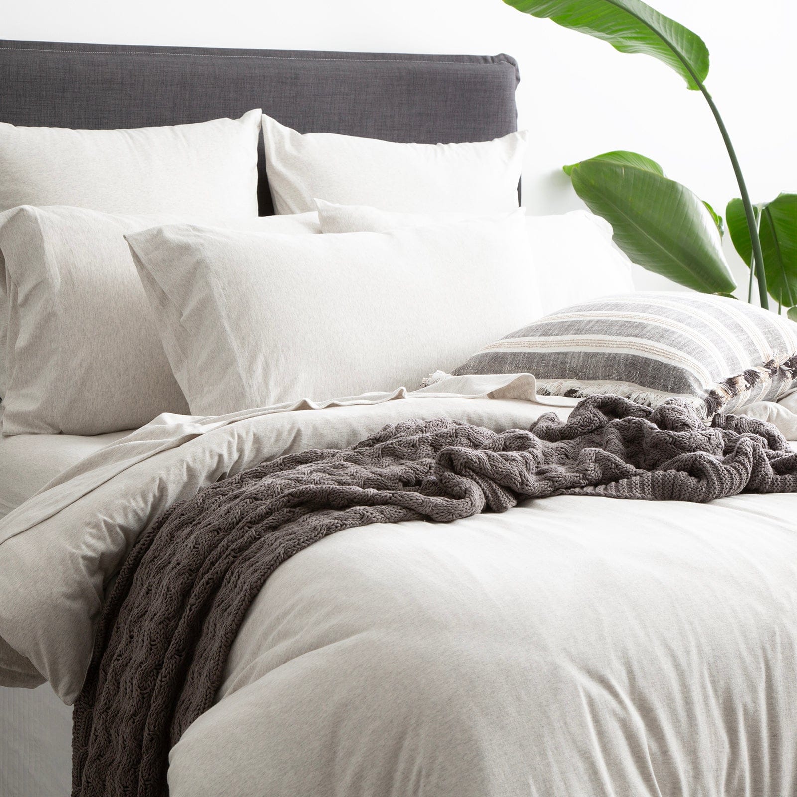 Renee Taylor Quilt Cover Comfort T’s Organic Cotton Melange Jersey Quilt Cover Set - Ecru