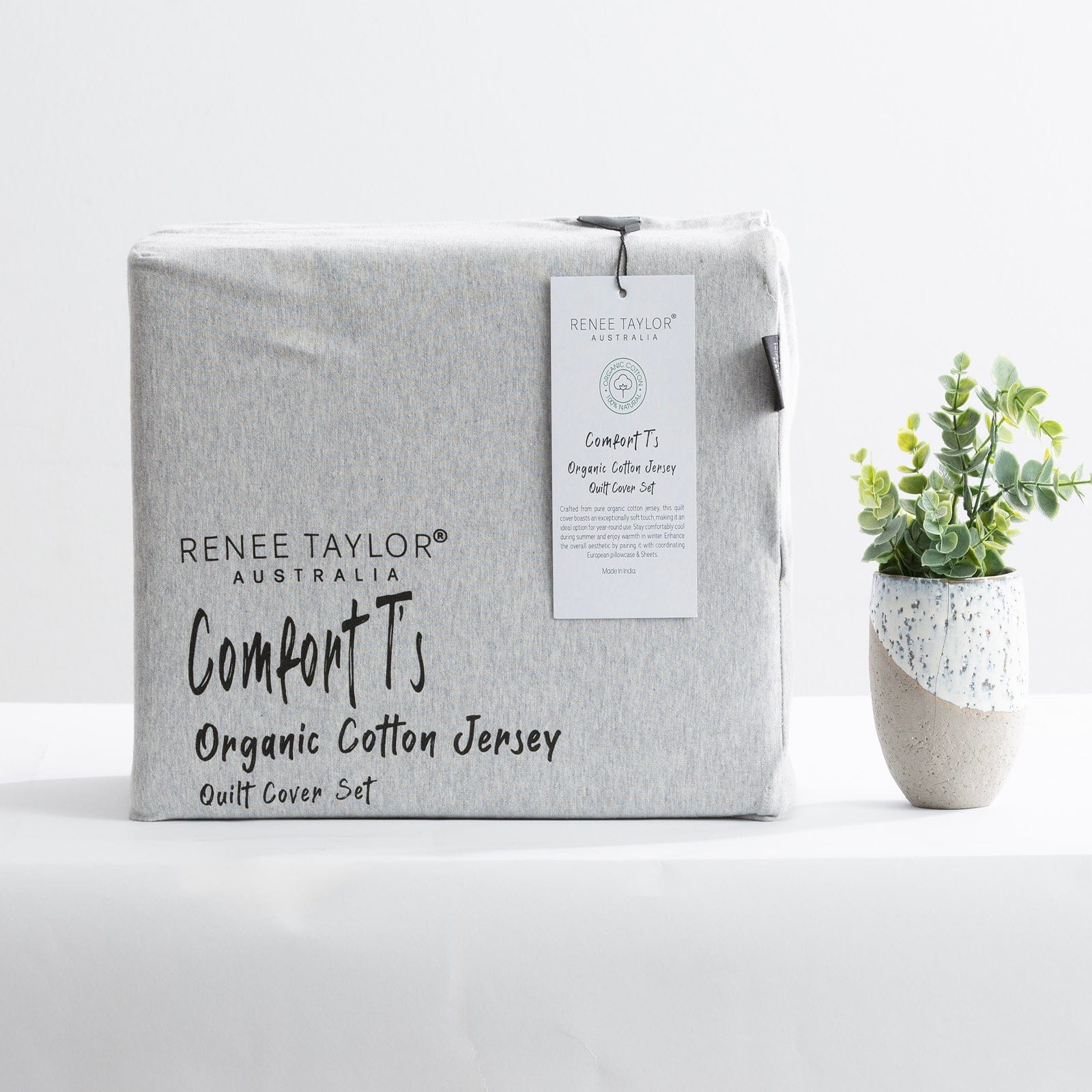 Renee Taylor Quilt Cover Comfort T’s Organic Cotton Melange Jersey Quilt Cover Set - Grey Marle