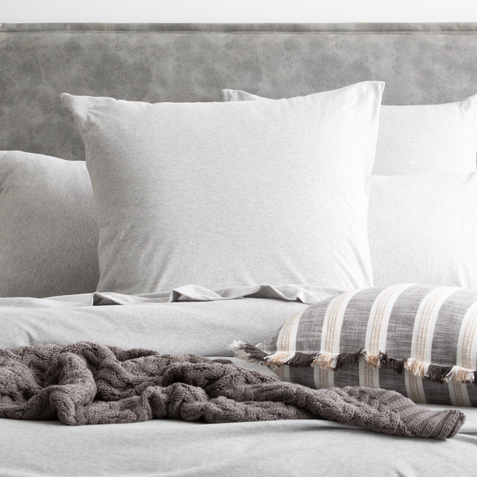 Renee Taylor Quilt Cover Comfort T’s Organic Cotton Melange Jersey Quilt Cover Set - Grey Marle